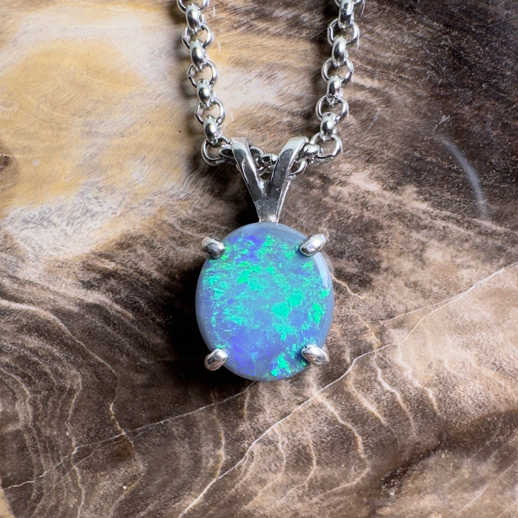 Cape Arid Afterglow ~ 1.4ct Lightning Ridge Semi Black Opal 925 Silver Pendant