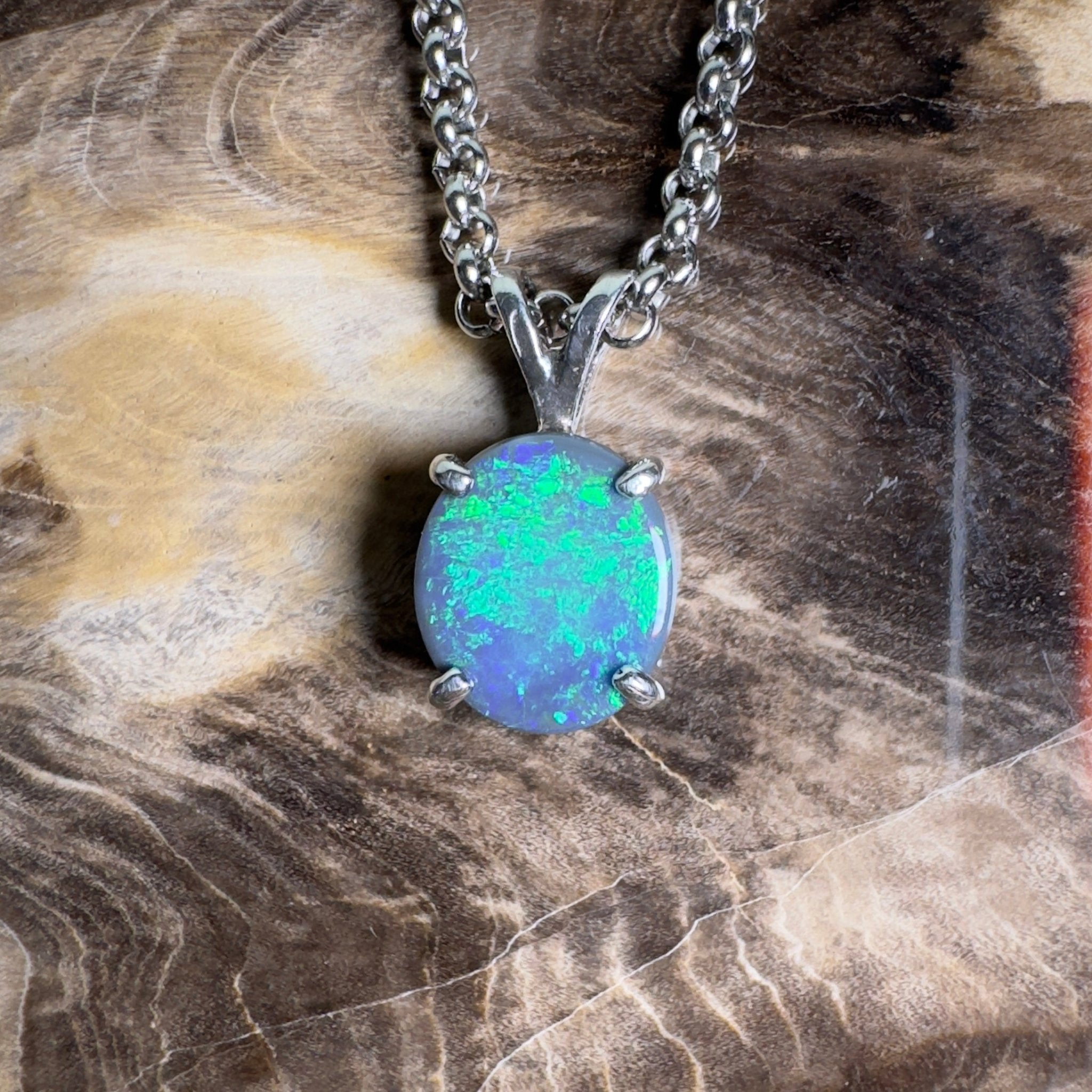 Cape Arid Afterglow ~ 1.4ct Lightning Ridge Semi Black Opal 925 Silver Pendant