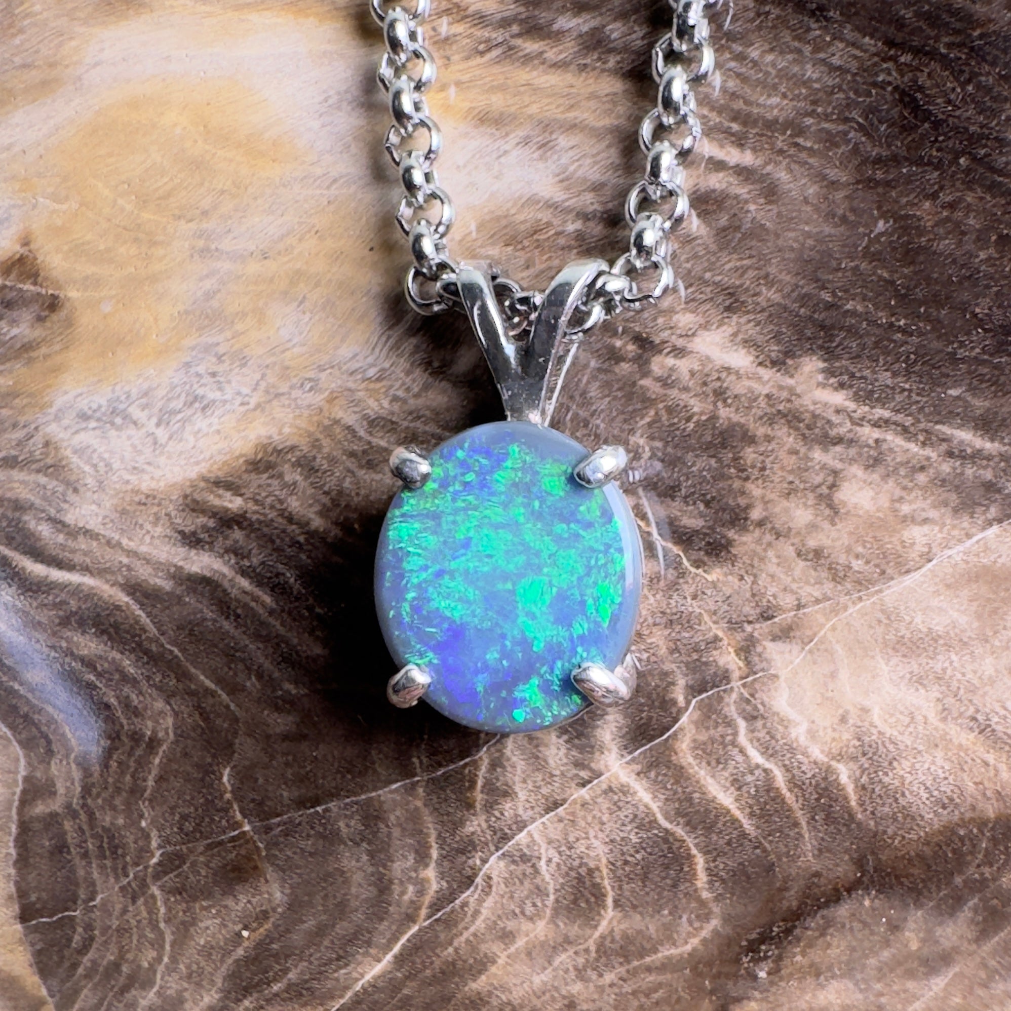 Cape Arid Afterglow ~ 1.4ct Lightning Ridge Semi Black Opal 925 Silver Pendant