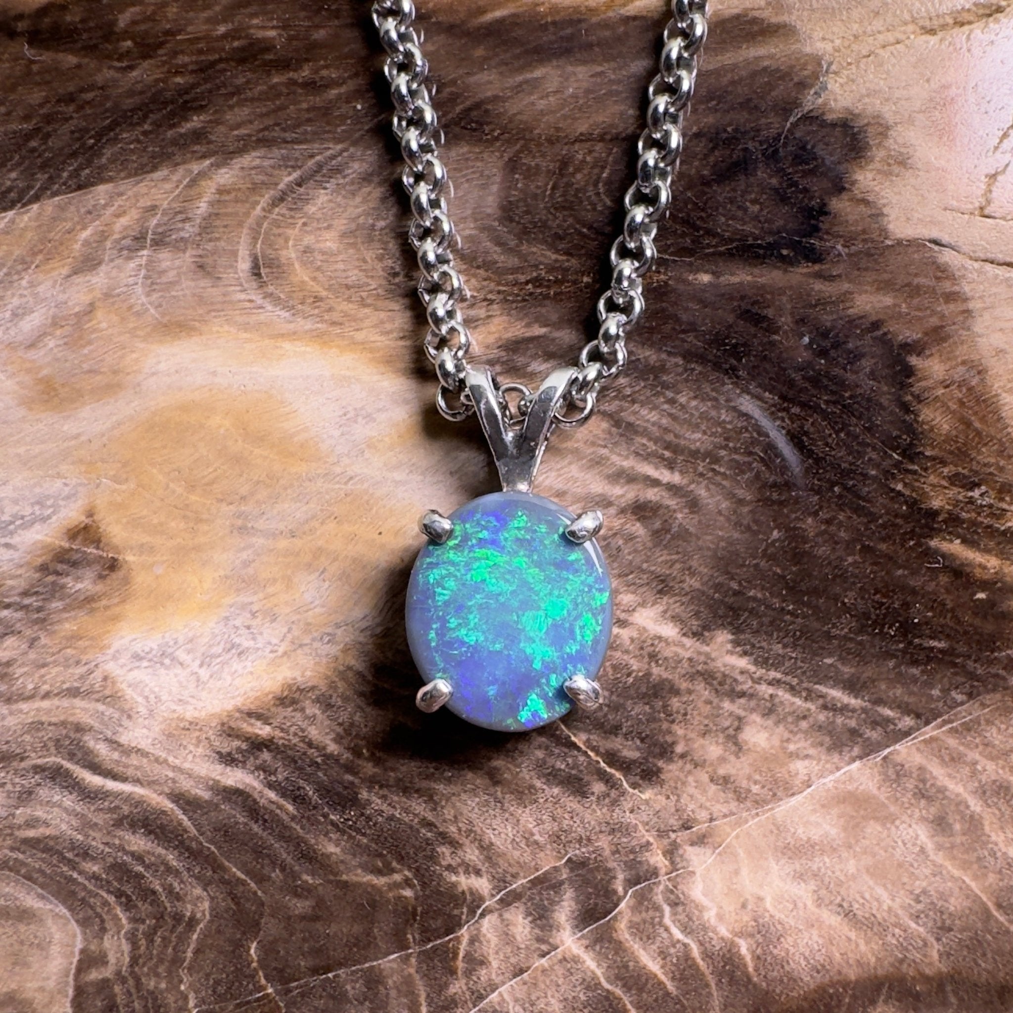 Cape Arid Afterglow ~ 1.4ct Lightning Ridge Semi Black Opal 925 Silver Pendant