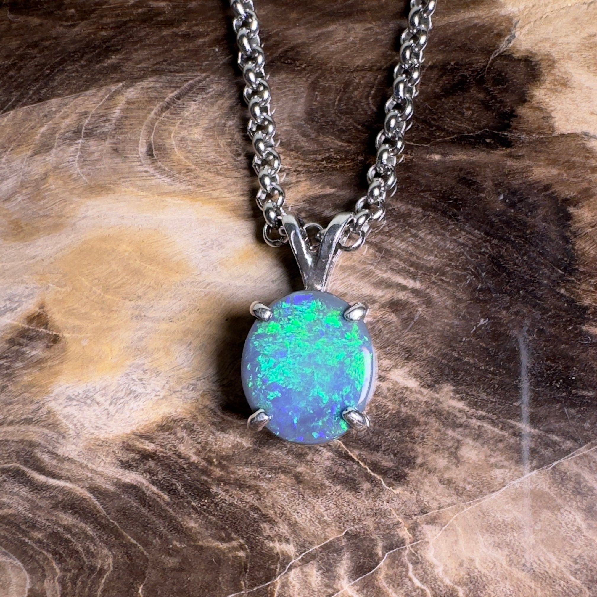 Cape Arid Afterglow ~ 1.4ct Lightning Ridge Semi Black Opal 925 Silver Pendant