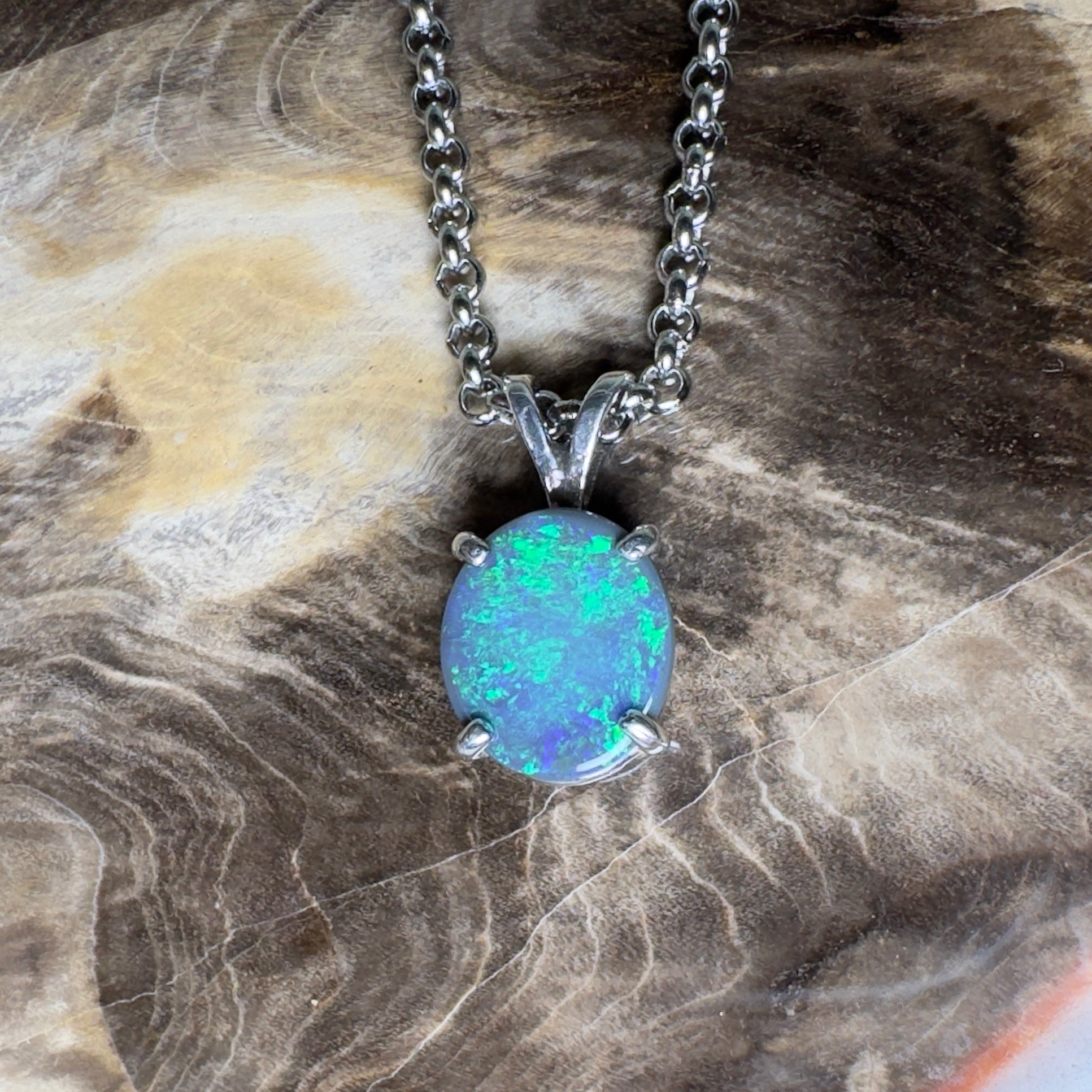 Cape Arid Afterglow ~ 1.4ct Lightning Ridge Semi Black Opal 925 Silver Pendant