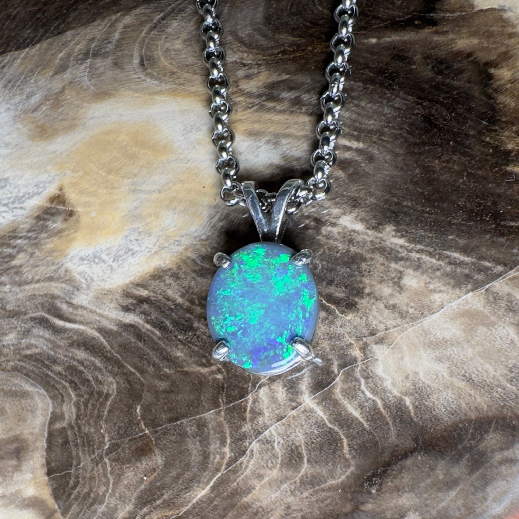 Cape Arid Afterglow ~ 1.4ct Lightning Ridge Semi Black Opal 925 Silver Pendant