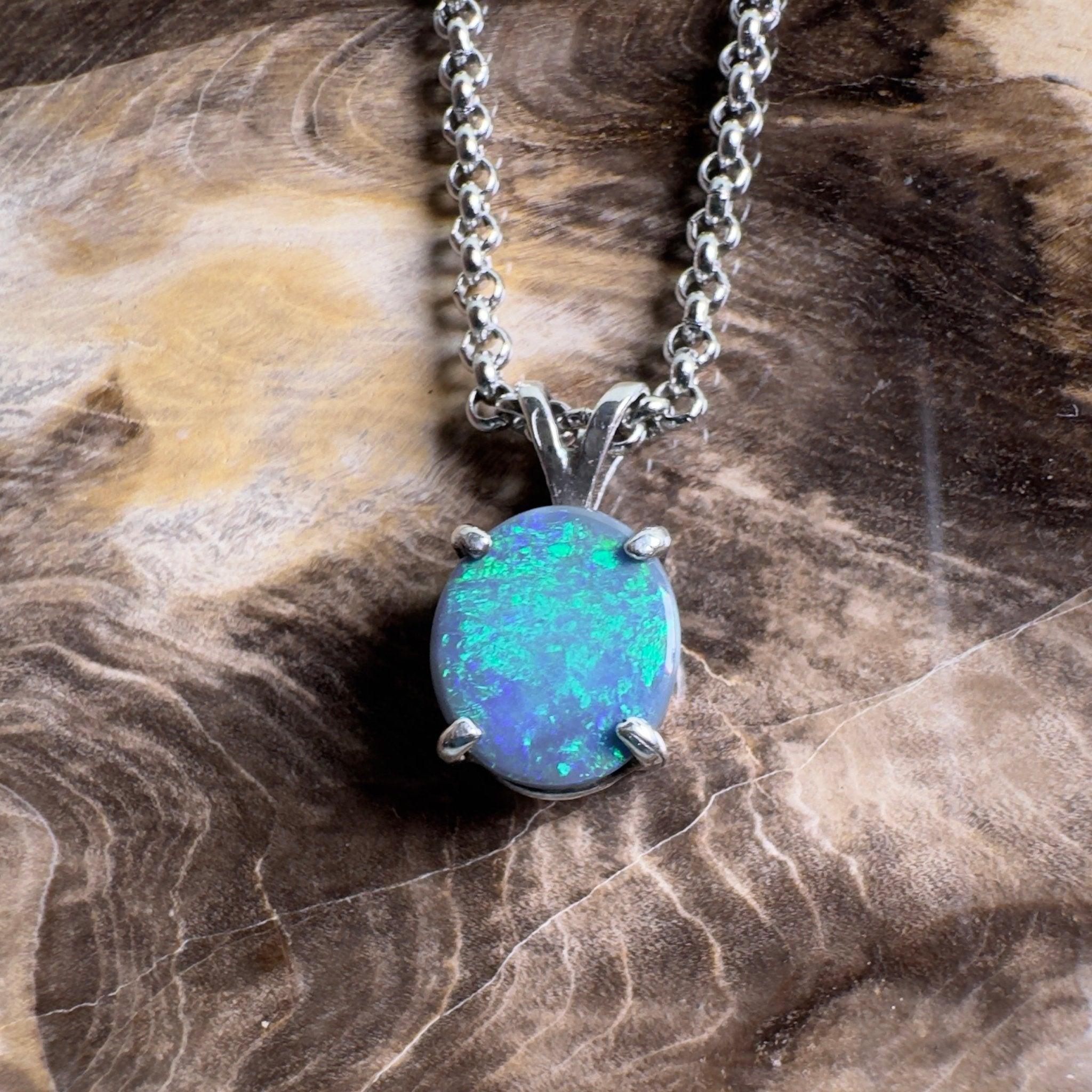 Cape Arid Afterglow ~ 1.4ct Lightning Ridge Semi Black Opal 925 Silver Pendant