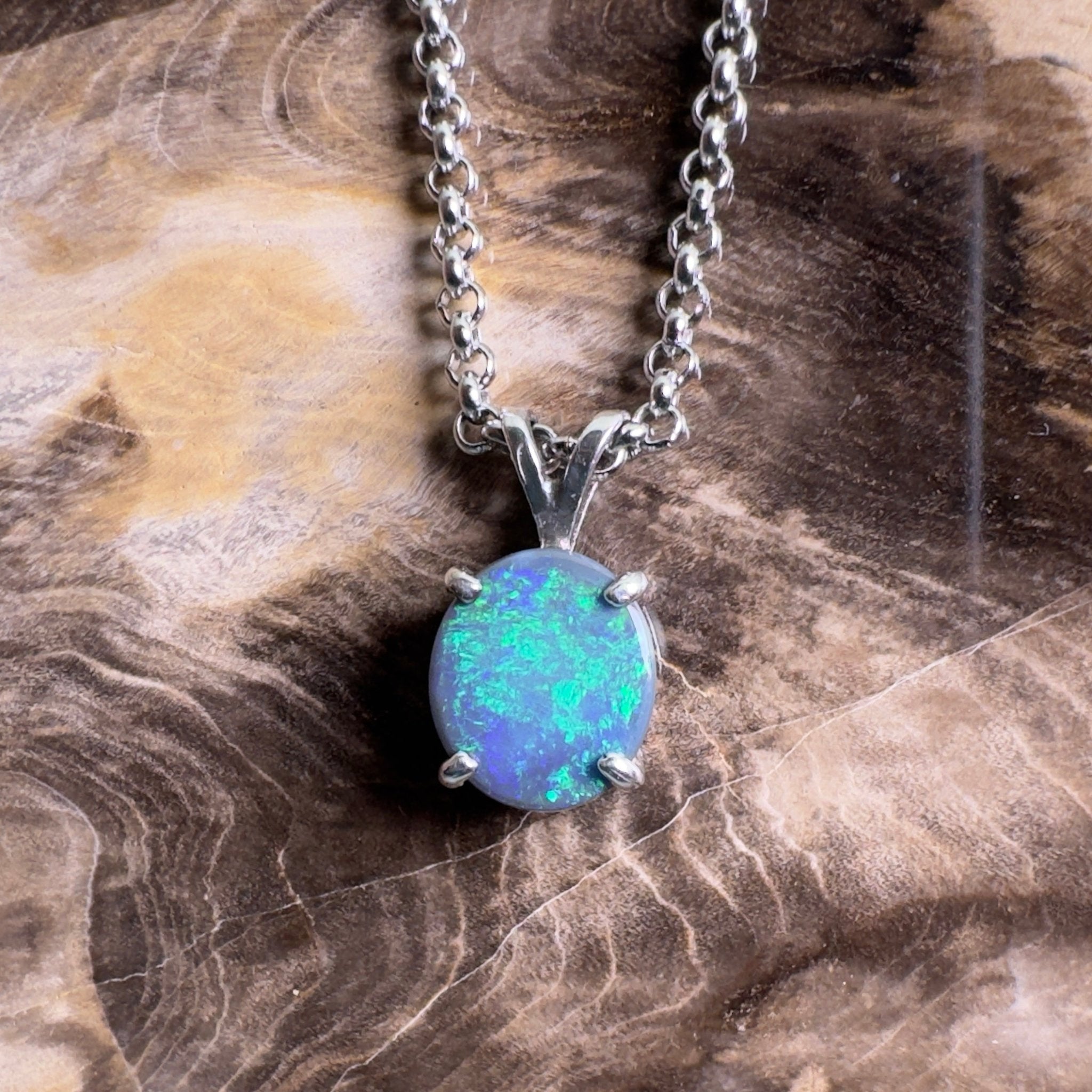 Cape Arid Afterglow ~ 1.4ct Lightning Ridge Semi Black Opal 925 Silver Pendant