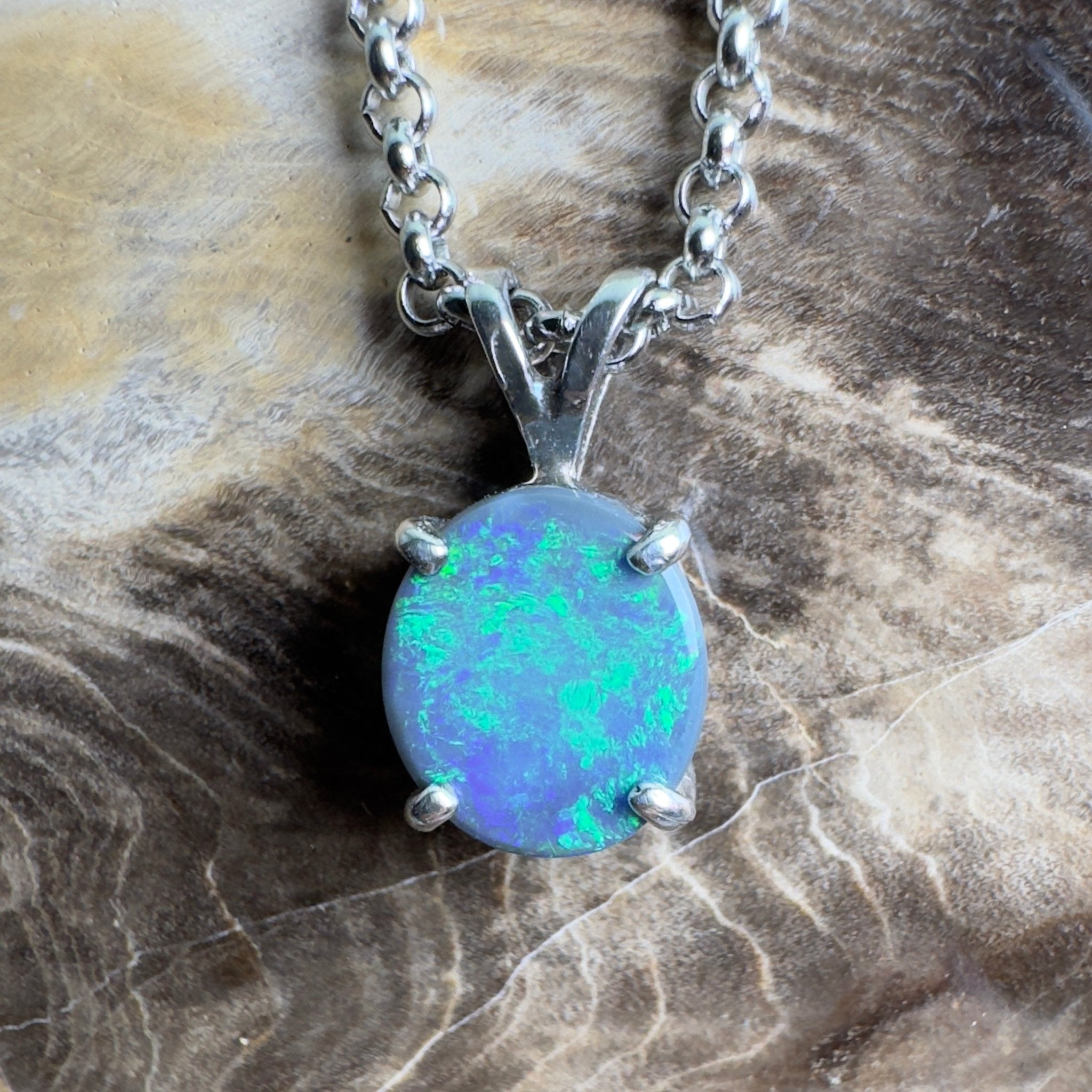 Cape Arid Afterglow ~ 1.4ct Lightning Ridge Semi Black Opal 925 Silver Pendant