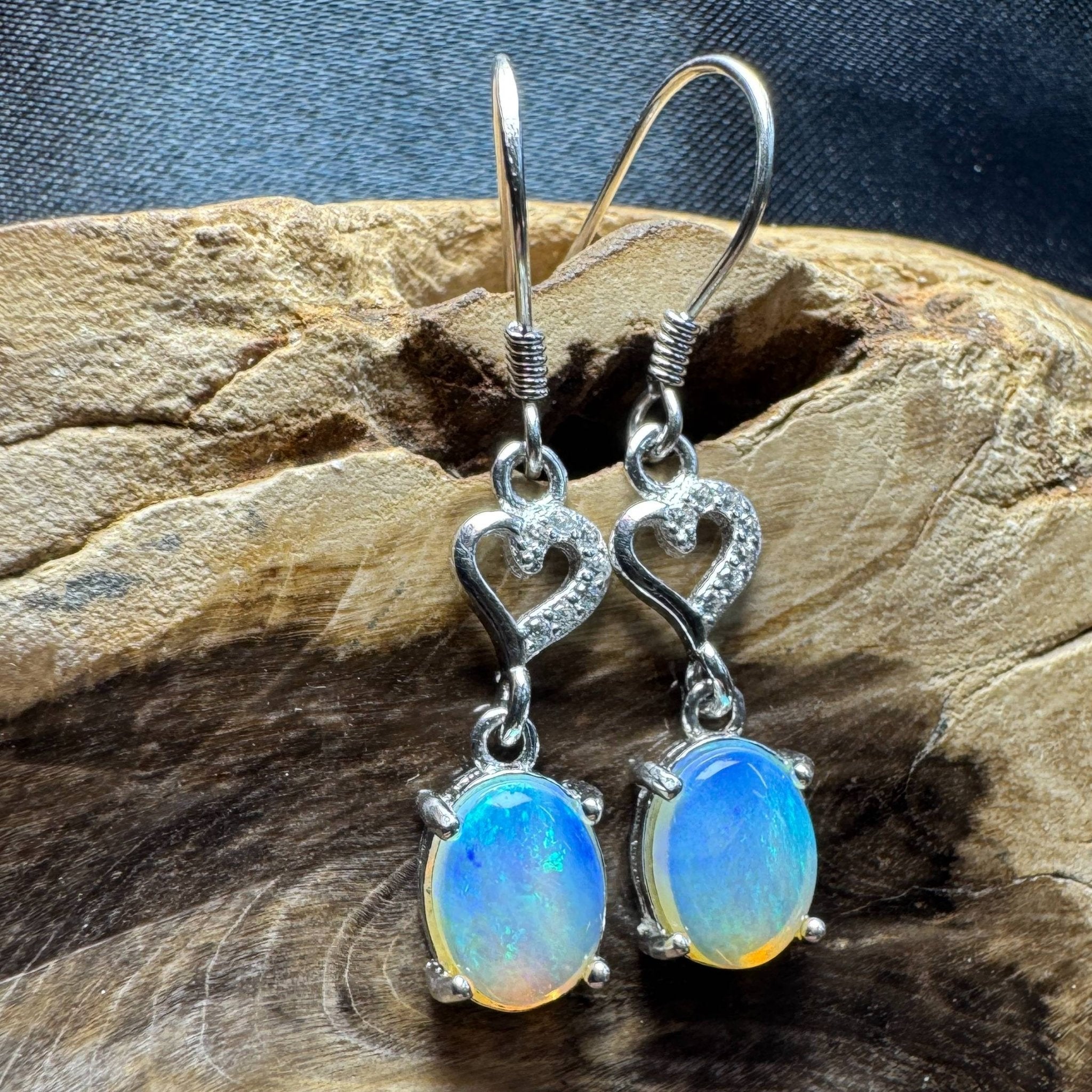 Cape Byron Radiance ~ 1.6ct Solid Lightning Ridge Opal and Cubic Zirconia 925 Silver Earrings