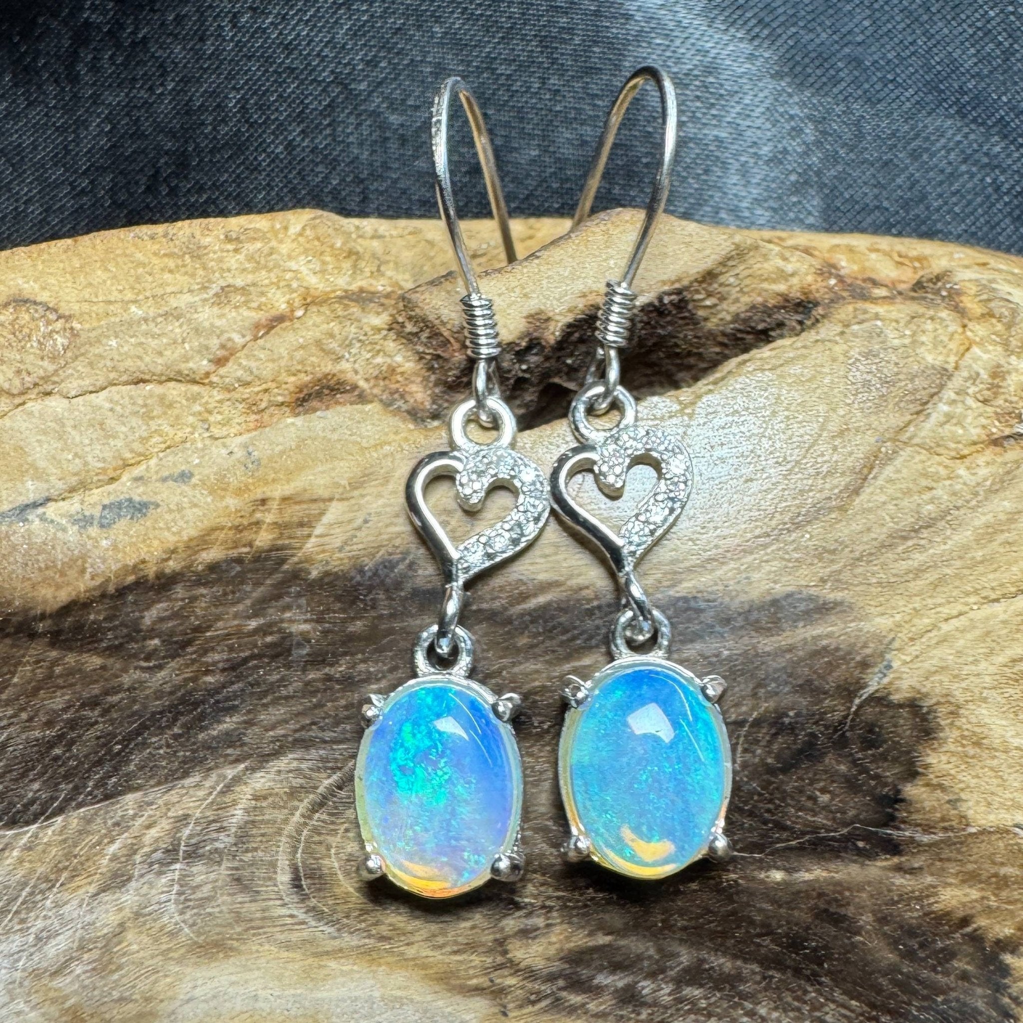 Cape Byron Radiance ~ 1.6ct Solid Lightning Ridge Opal and Cubic Zirconia 925 Silver Earrings