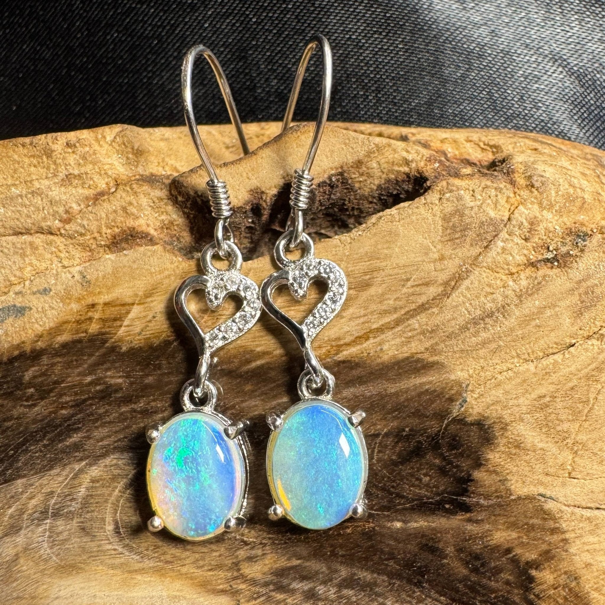 Cape Byron Radiance ~ 1.6ct Solid Lightning Ridge Opal and Cubic Zirconia 925 Silver Earrings