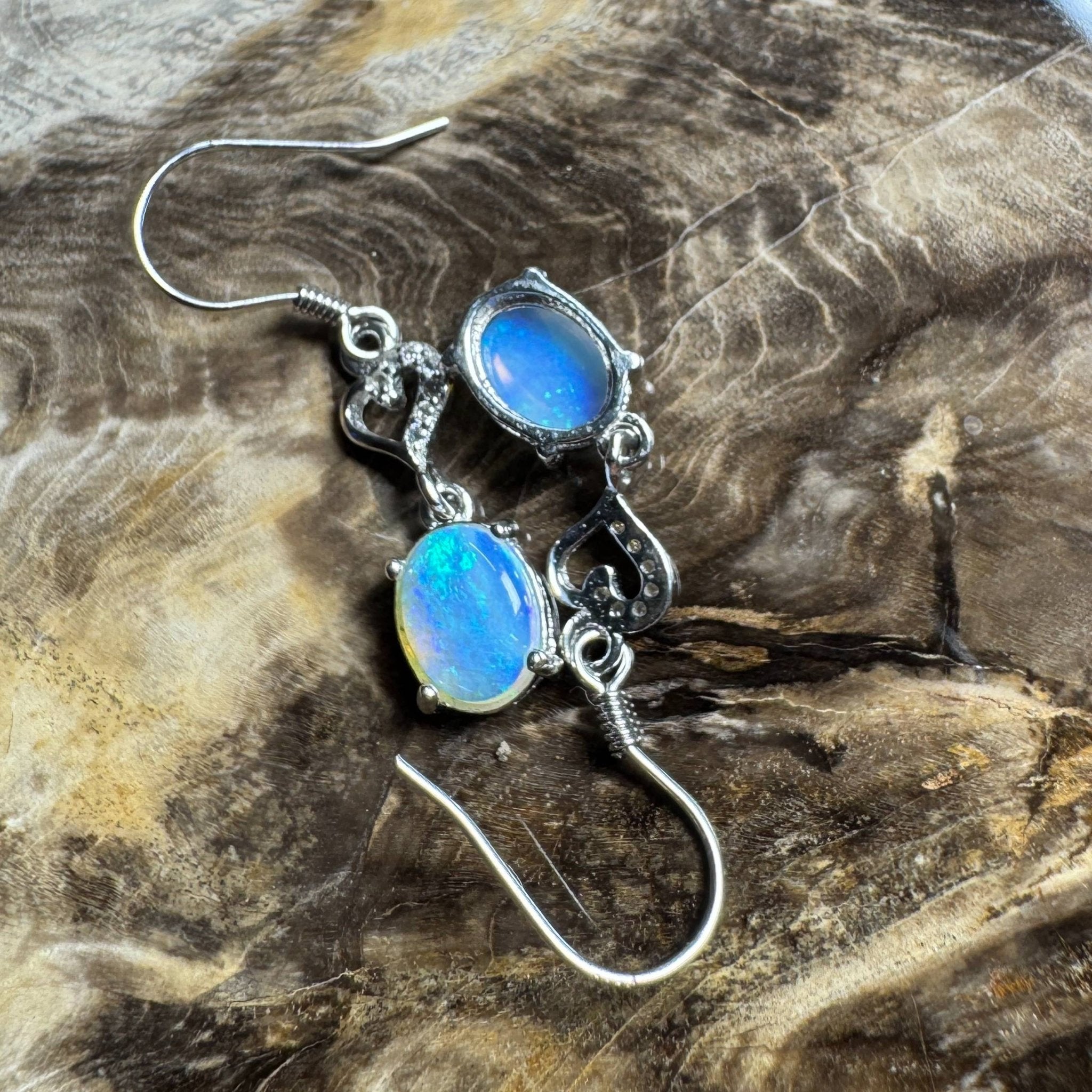 Cape Byron Radiance ~ 1.6ct Solid Lightning Ridge Opal and Cubic Zirconia 925 Silver Earrings
