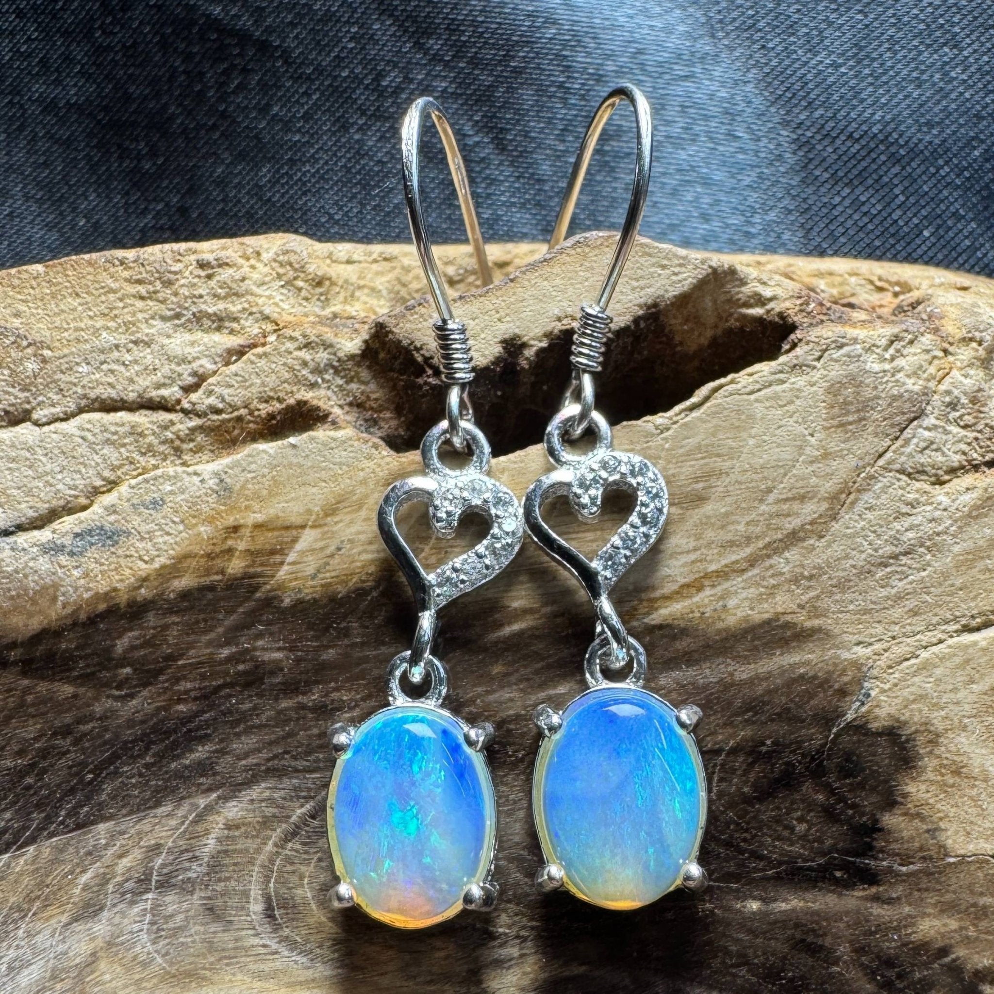 Cape Byron Radiance ~ 1.6ct Solid Lightning Ridge Opal and Cubic Zirconia 925 Silver Earrings