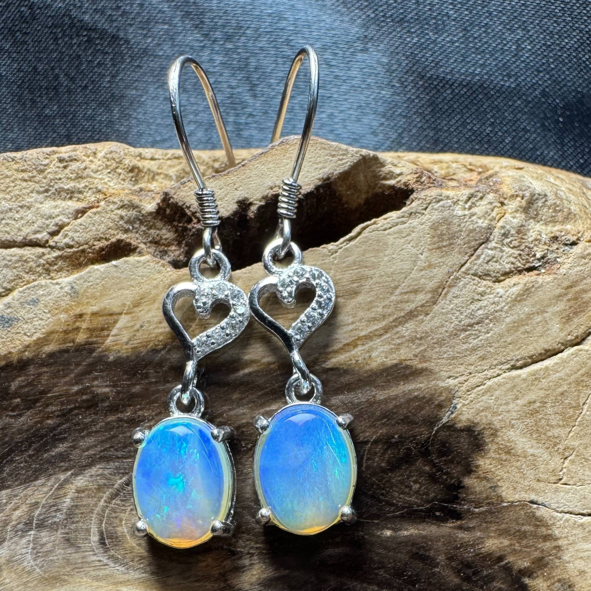 Cape Byron Radiance ~ 1.6ct Solid Lightning Ridge Opal and Cubic Zirconia 925 Silver Earrings