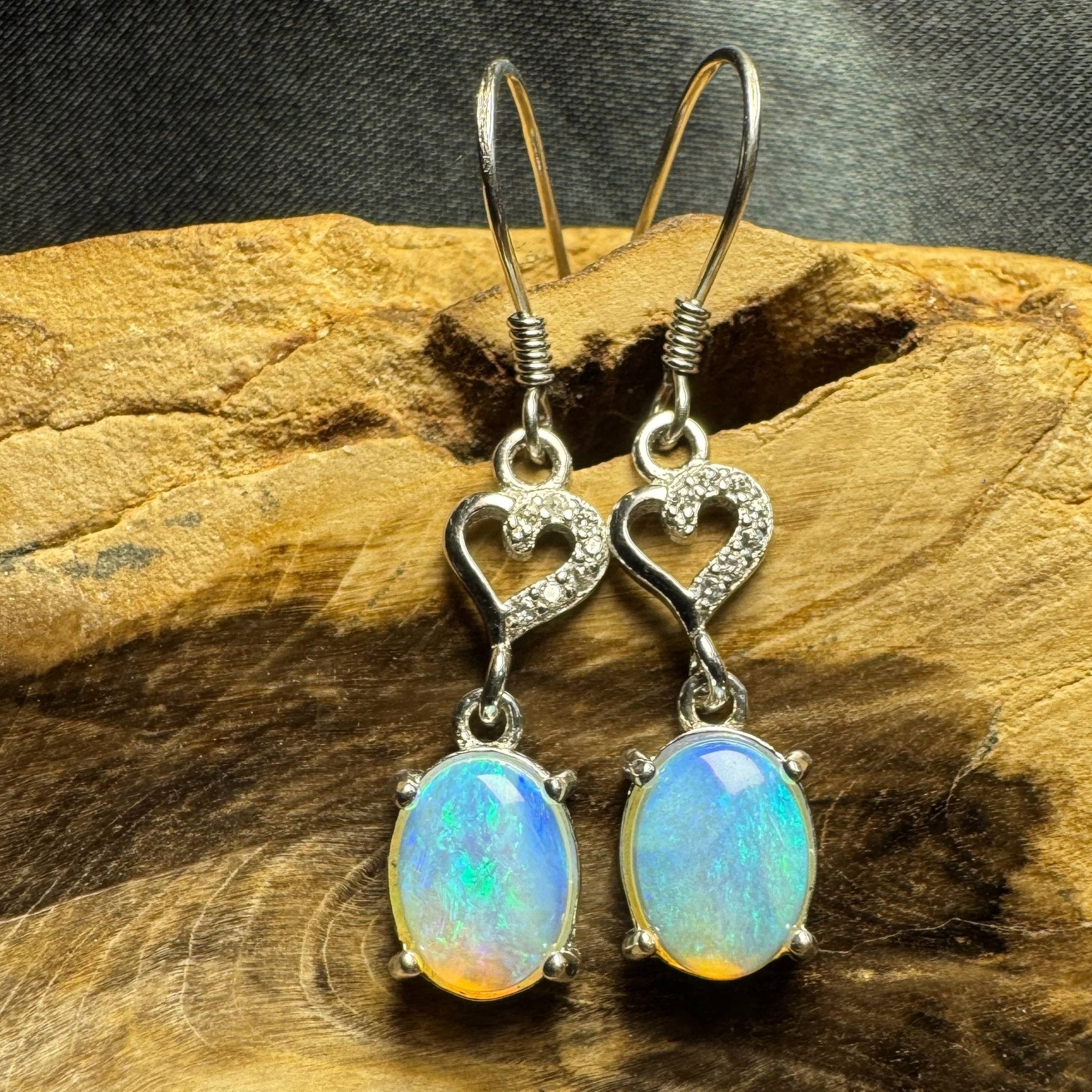 Cape Byron Radiance ~ 1.6ct Solid Lightning Ridge Opal and Cubic Zirconia 925 Silver Earrings