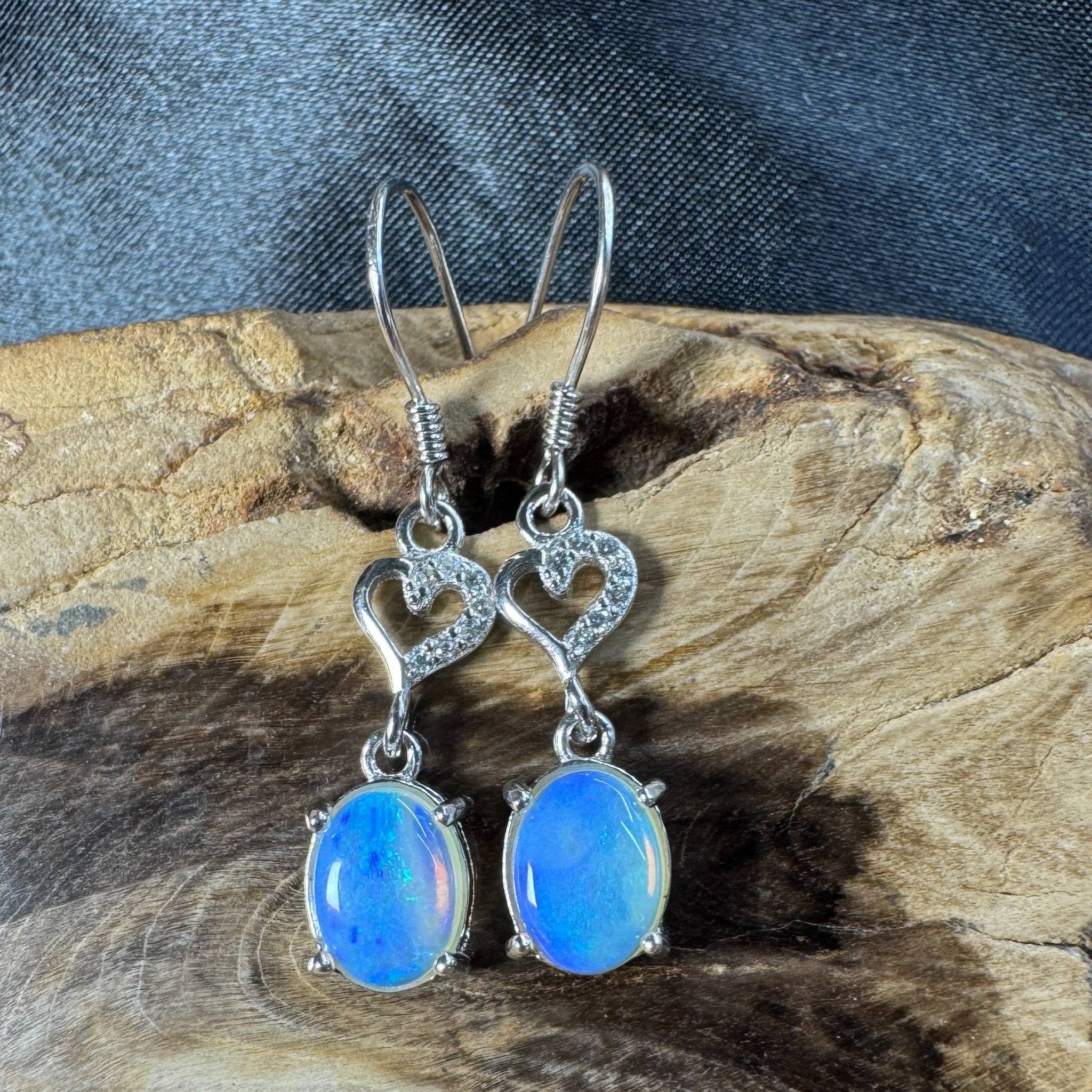 Cape Byron Radiance ~ 1.6ct Solid Lightning Ridge Opal and Cubic Zirconia 925 Silver Earrings