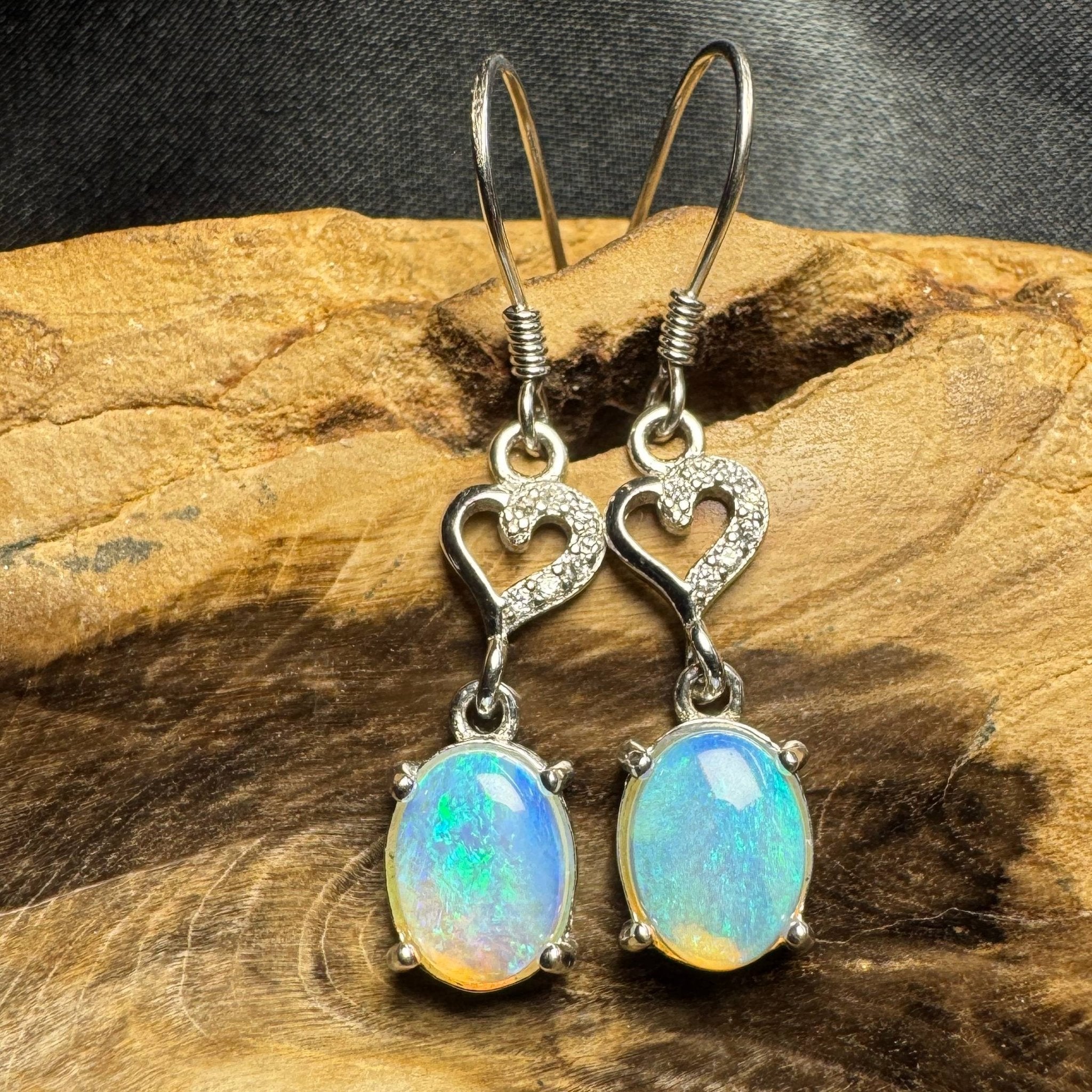 Cape Byron Radiance ~ 1.6ct Solid Lightning Ridge Opal and Cubic Zirconia 925 Silver Earrings