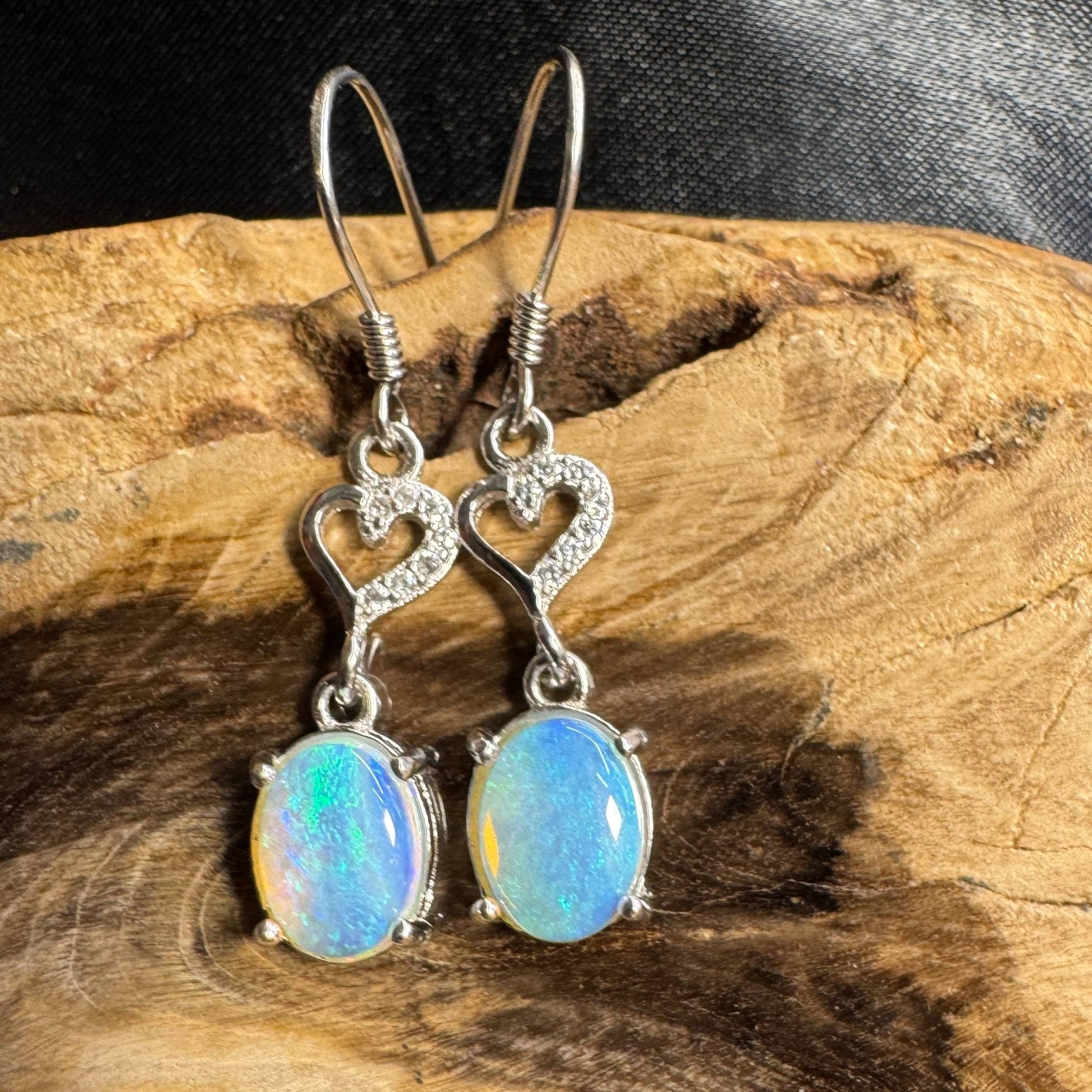 Cape Byron Radiance ~ 1.6ct Solid Lightning Ridge Opal and Cubic Zirconia 925 Silver Earrings