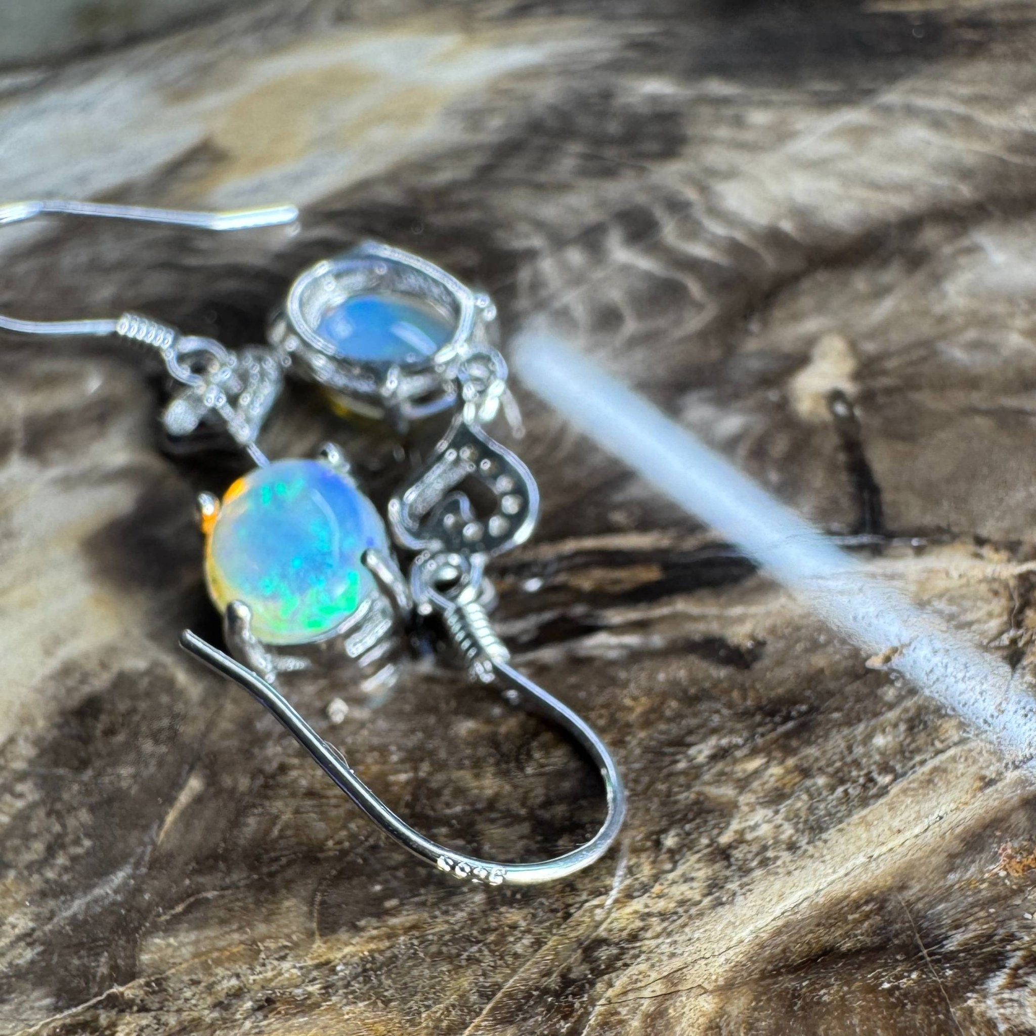 Cape Byron Radiance ~ 1.6ct Solid Lightning Ridge Opal and Cubic Zirconia 925 Silver Earrings