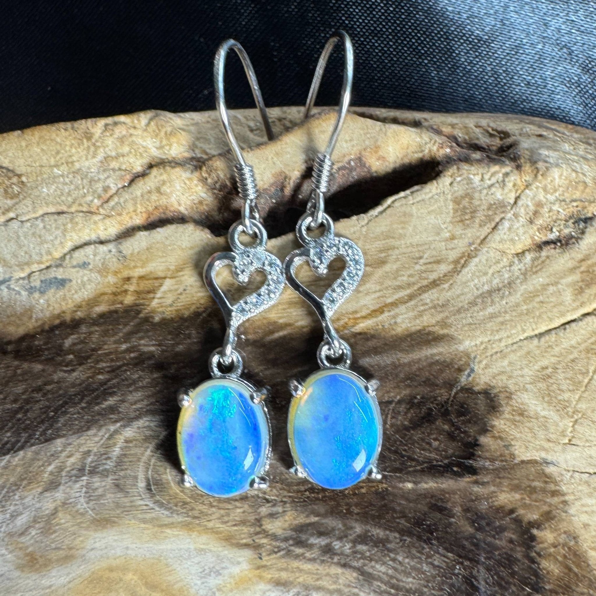 Cape Byron Radiance ~ 1.6ct Solid Lightning Ridge Opal and Cubic Zirconia 925 Silver Earrings
