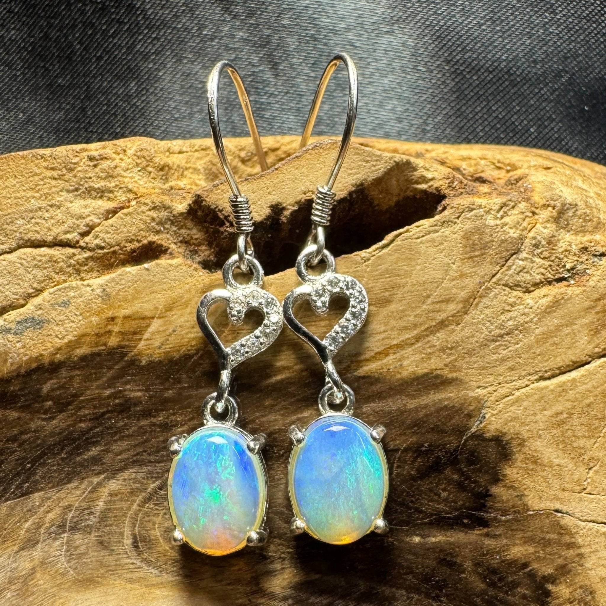 Cape Byron Radiance ~ 1.6ct Solid Lightning Ridge Opal and Cubic Zirconia 925 Silver Earrings