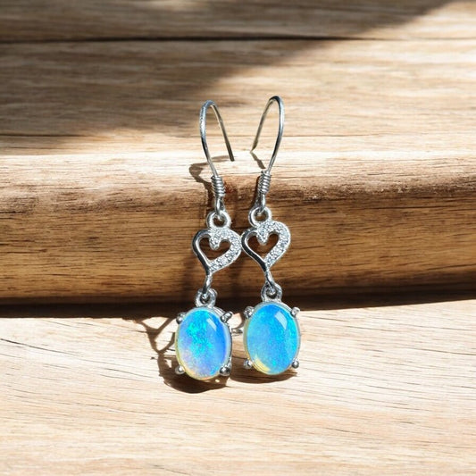 Cape Byron Radiance ~ 1.6ct Solid Lightning Ridge Opal and Cubic Zirconia 925 Silver Earrings