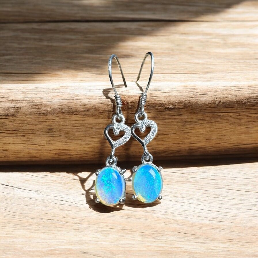 Cape Byron Radiance ~ 1.6ct Solid Lightning Ridge Opal and Cubic Zirconia 925 Silver Earrings