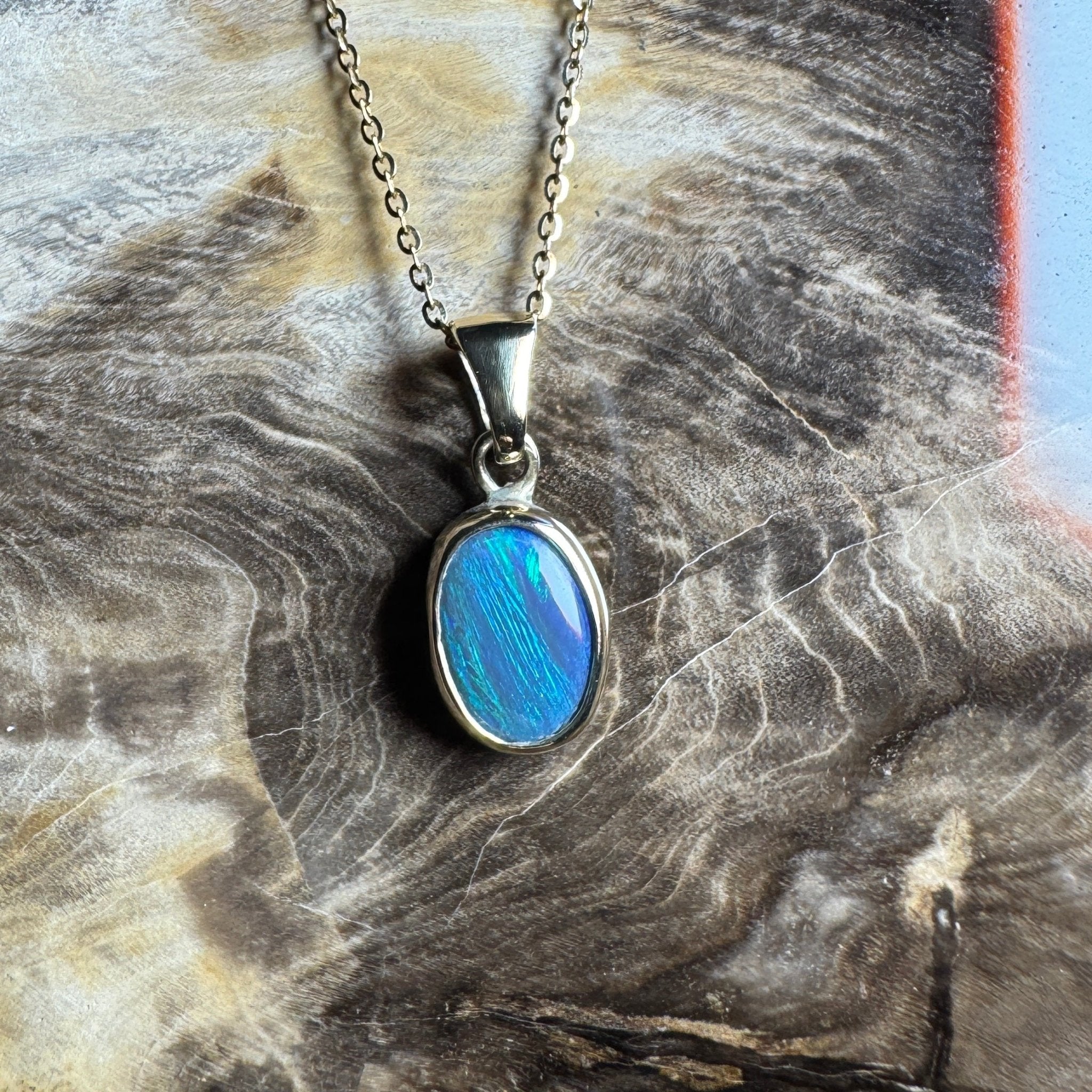 Cape Byron Swell ~ 1.4ct Solid Lightning Ridge Black Opal 9ct Australian Gold Pendant
