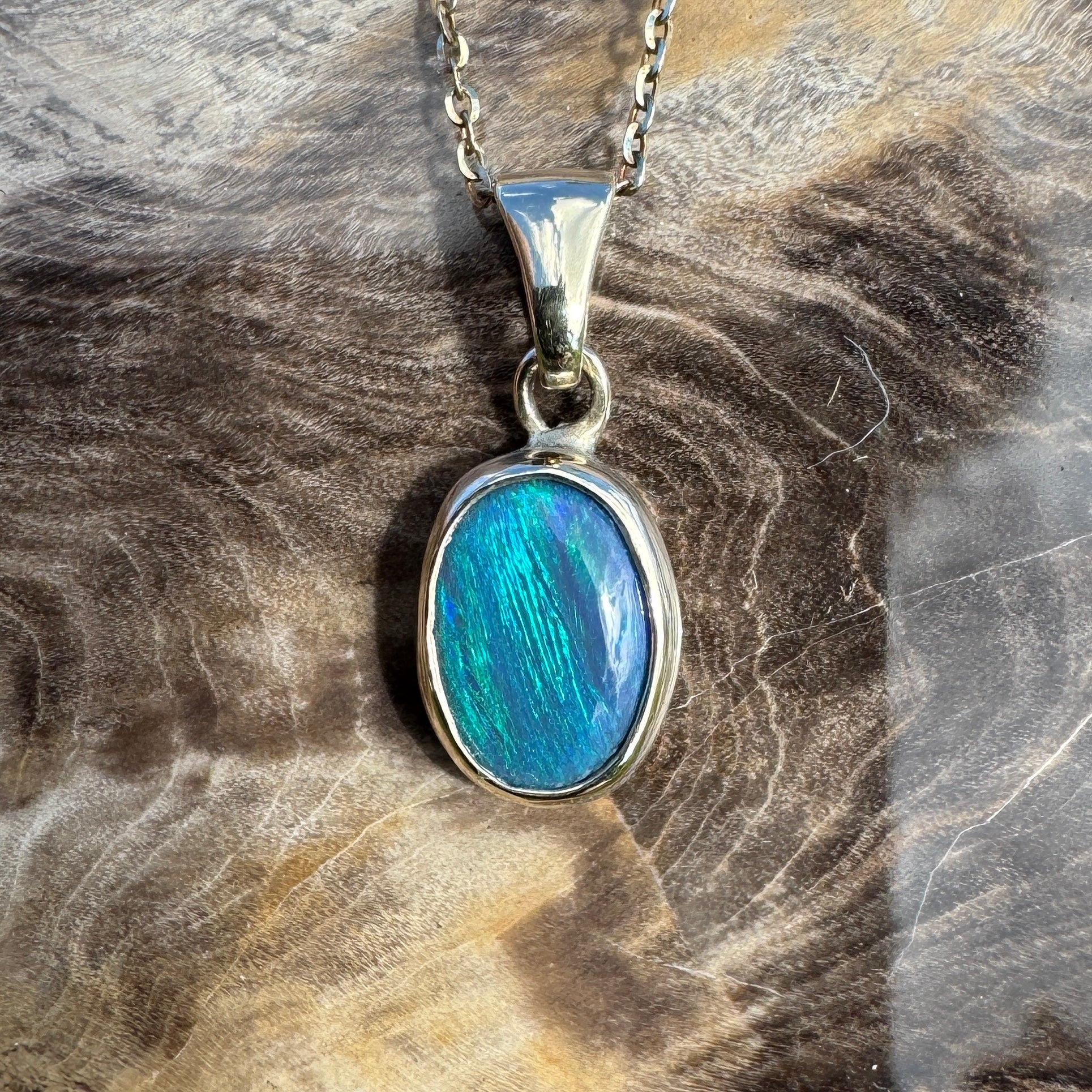 Cape Byron Swell ~ 1.4ct Solid Lightning Ridge Black Opal 9ct Australian Gold Pendant
