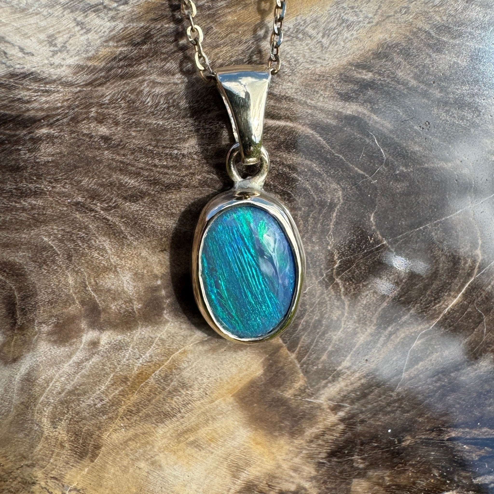 Cape Byron Swell ~ 1.4ct Solid Lightning Ridge Black Opal 9ct Australian Gold Pendant