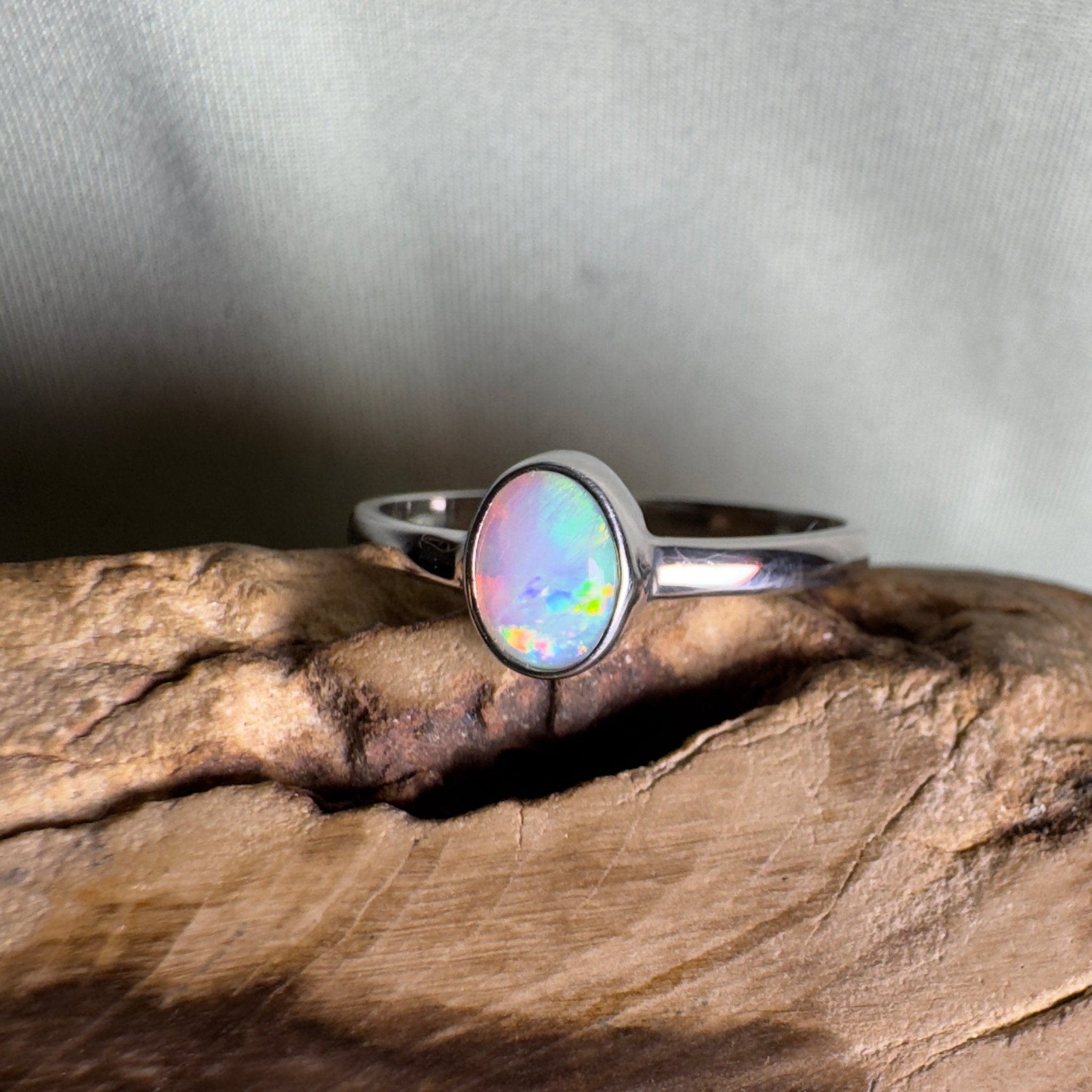 Cape Le Grand Tide – Solid Lightning Ridge Crystal Opal 925 Sterling Silver Ring