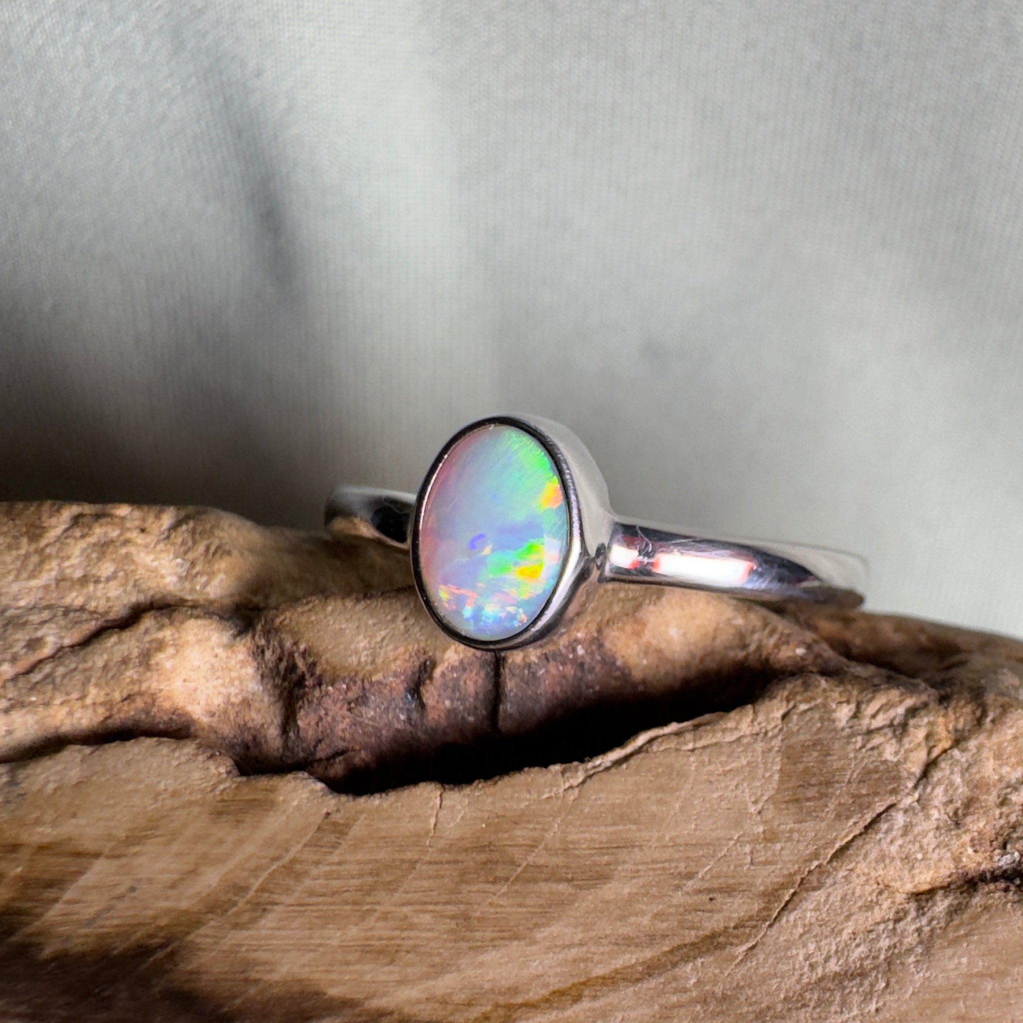 Cape Le Grand Tide – Solid Lightning Ridge Crystal Opal 925 Sterling Silver Ring
