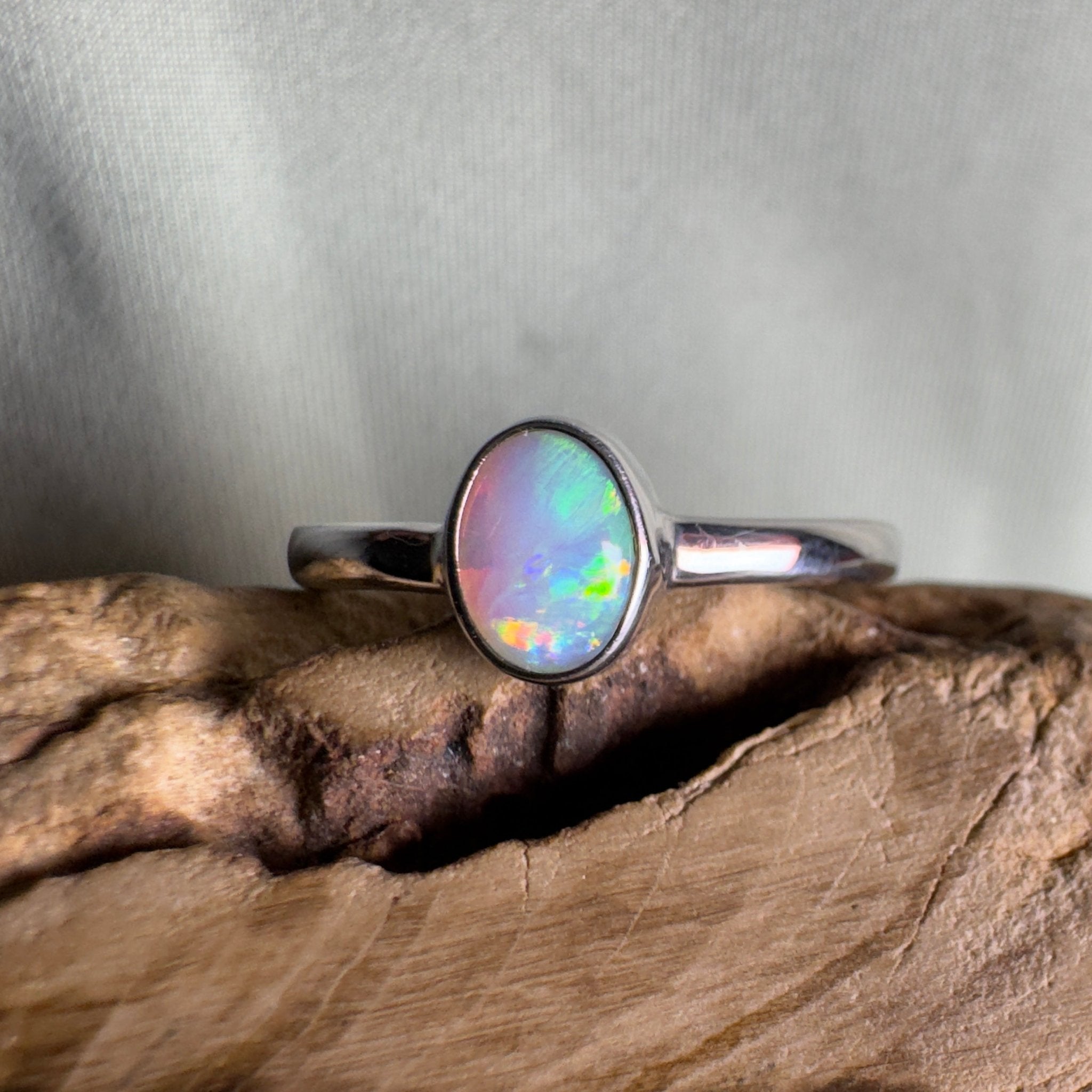 Cape Le Grand Tide – Solid Lightning Ridge Crystal Opal 925 Sterling Silver Ring