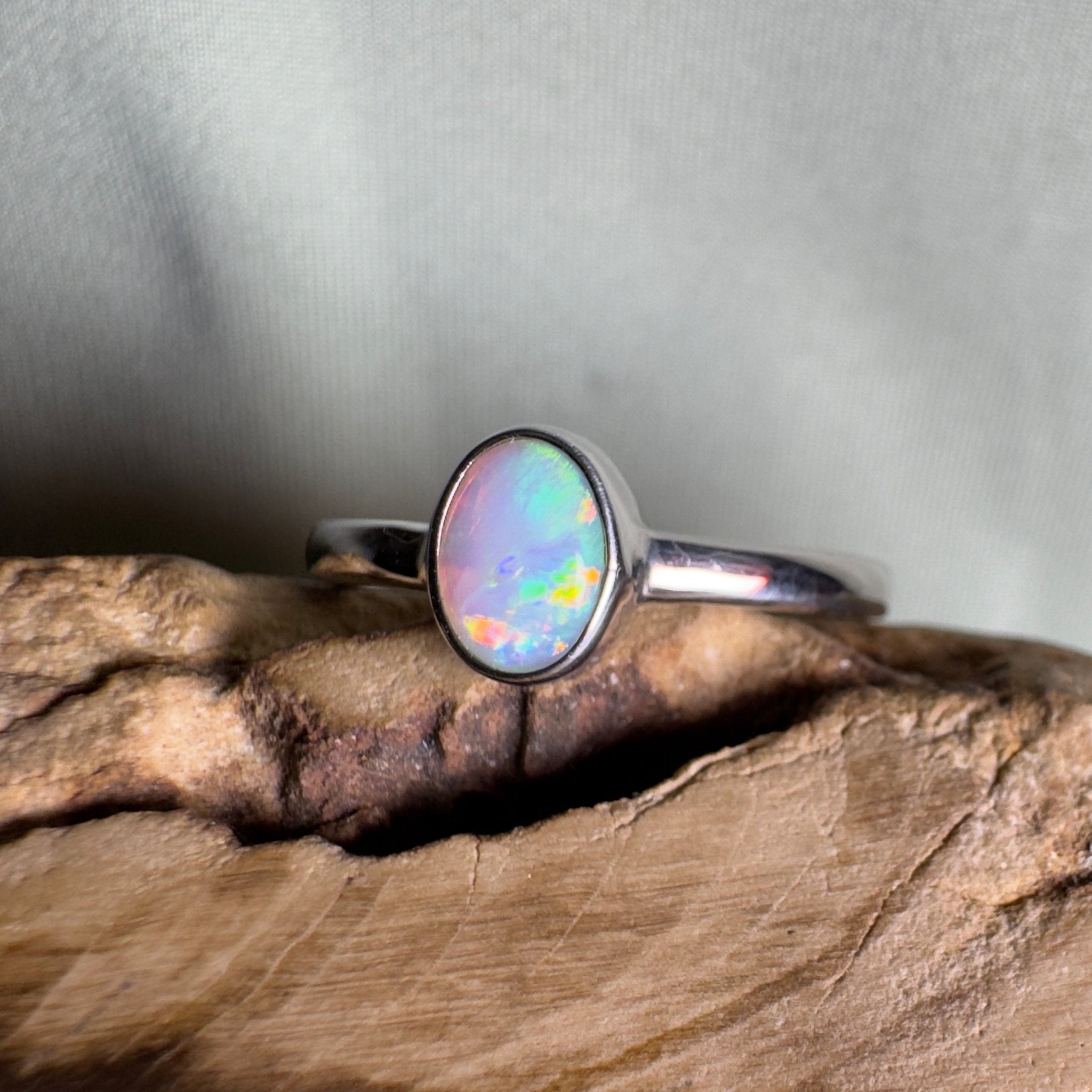 Cape Le Grand Tide – Solid Lightning Ridge Crystal Opal 925 Sterling Silver Ring