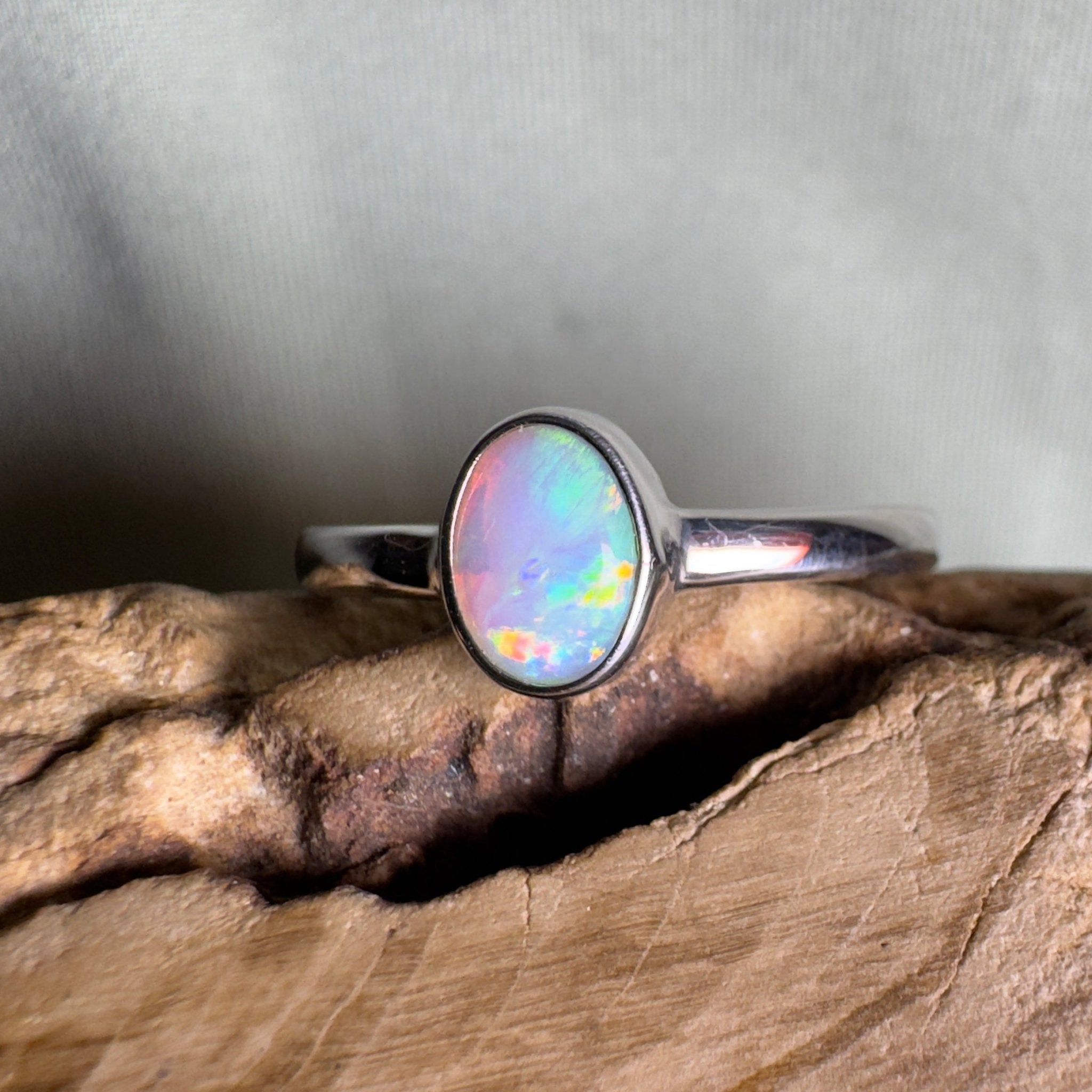 Cape Le Grand Tide – Solid Lightning Ridge Crystal Opal 925 Sterling Silver Ring
