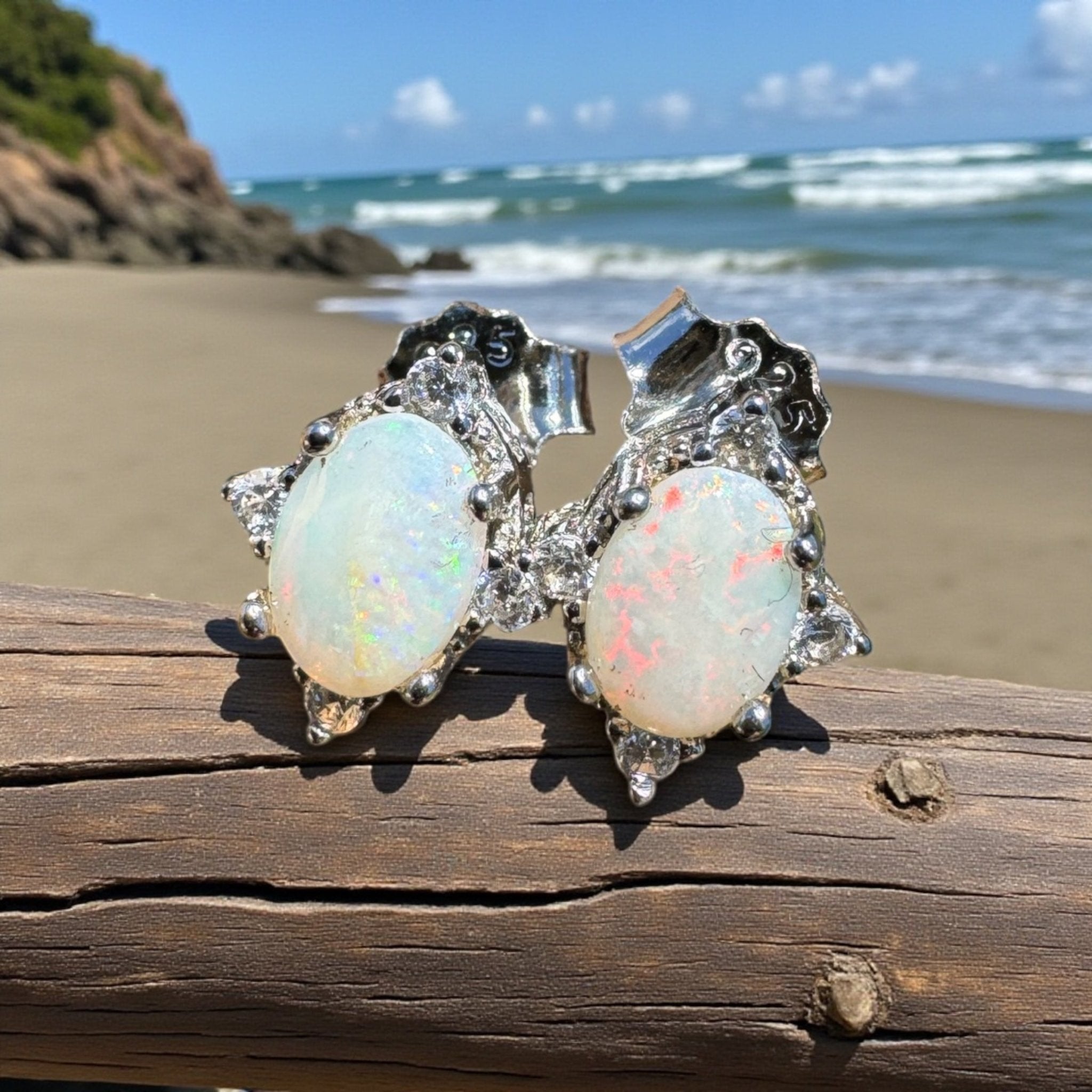 Cape Leveque Glint - 0.6ct Coober Pedy Opal 925 Silver Earrings