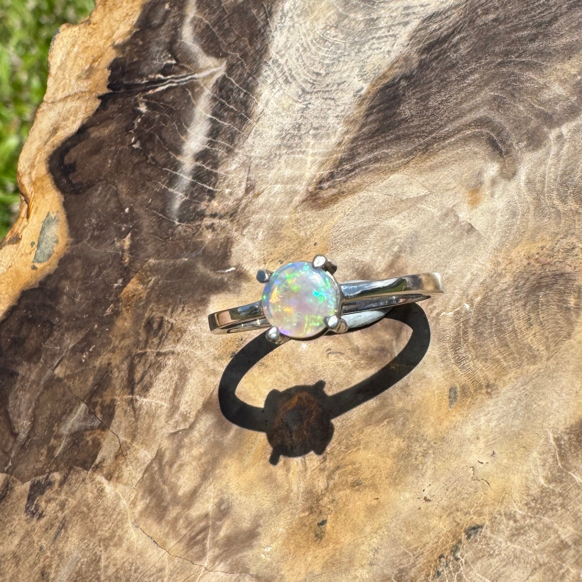 Cape Leveque Tide - 0.5ct Solid Lightning Ridge Crystal Opal Sterling Silver Ring