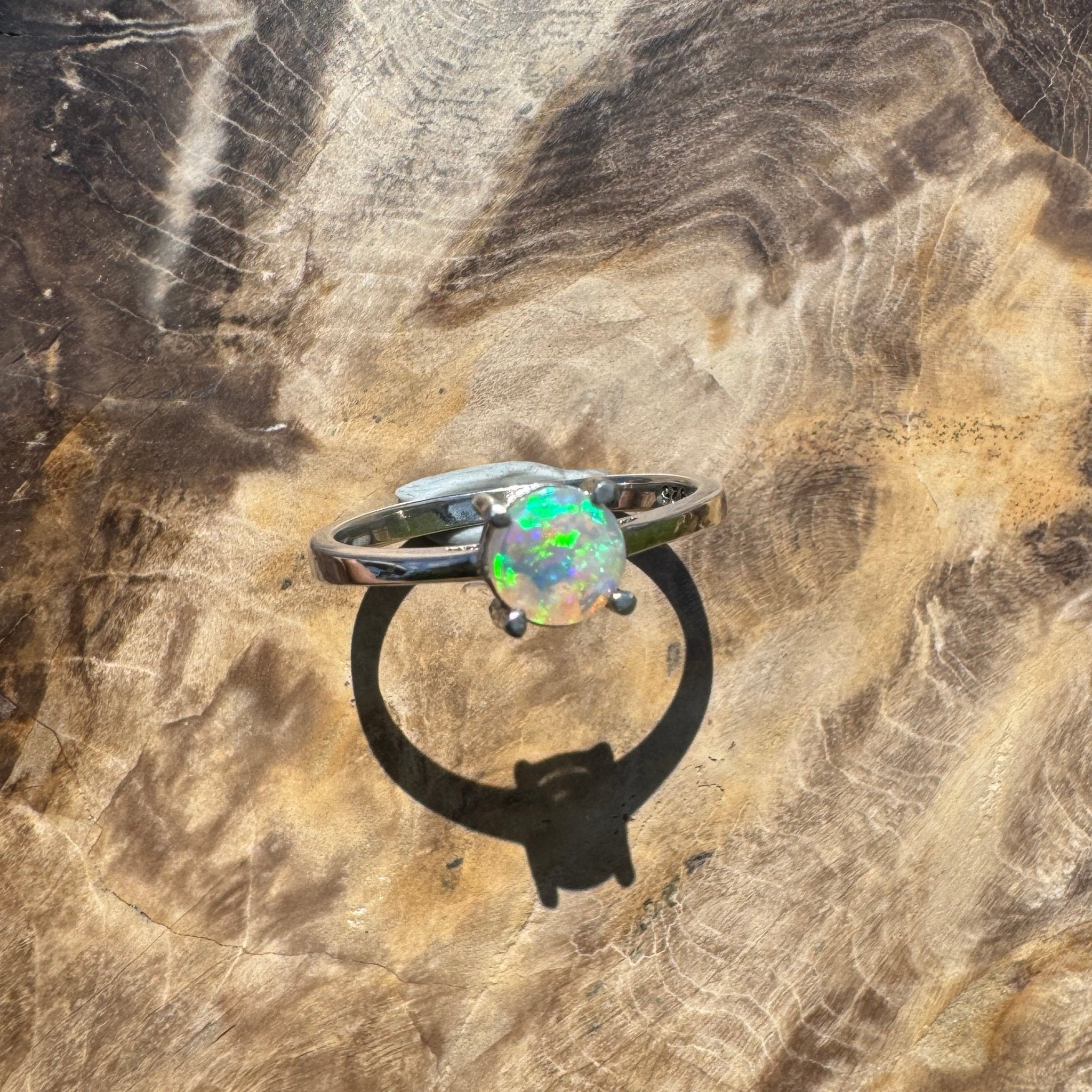Cape Leveque Tide - 0.5ct Solid Lightning Ridge Crystal Opal Sterling Silver Ring
