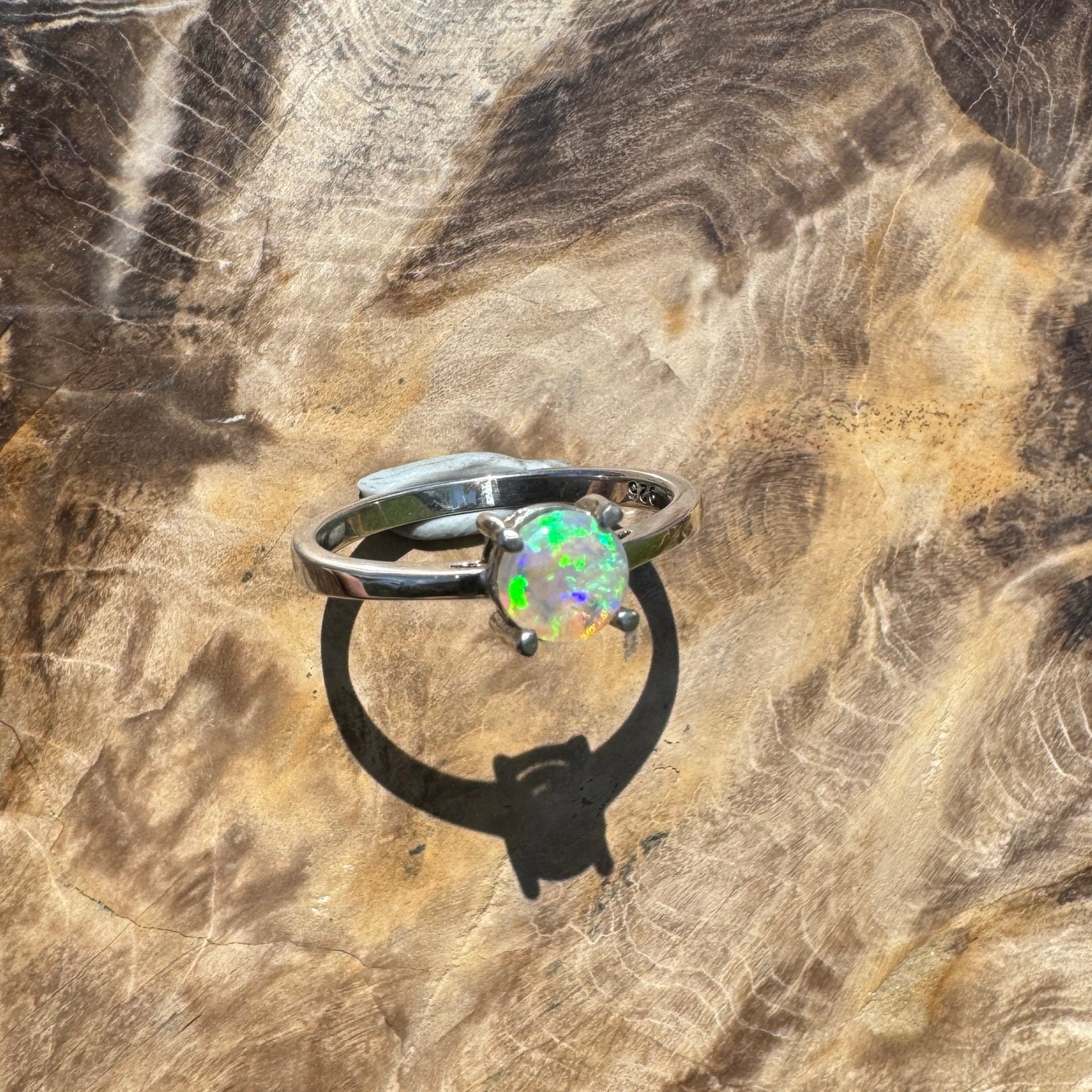 Cape Leveque Tide - 0.5ct Solid Lightning Ridge Crystal Opal Sterling Silver Ring