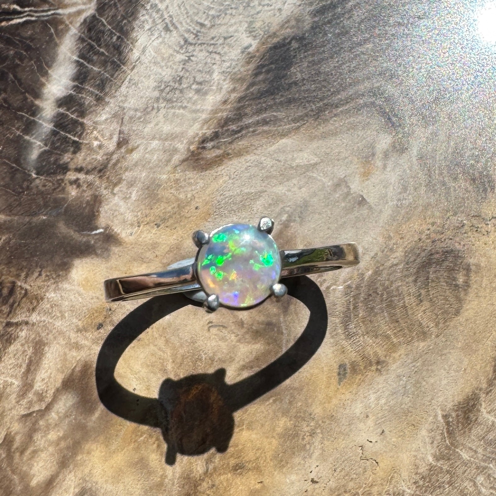Cape Leveque Tide - 0.5ct Solid Lightning Ridge Crystal Opal Sterling Silver Ring