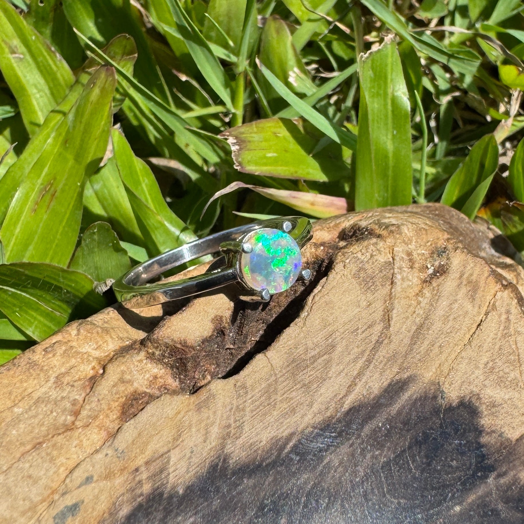 Cape Leveque Tide - 0.5ct Solid Lightning Ridge Crystal Opal Sterling Silver Ring