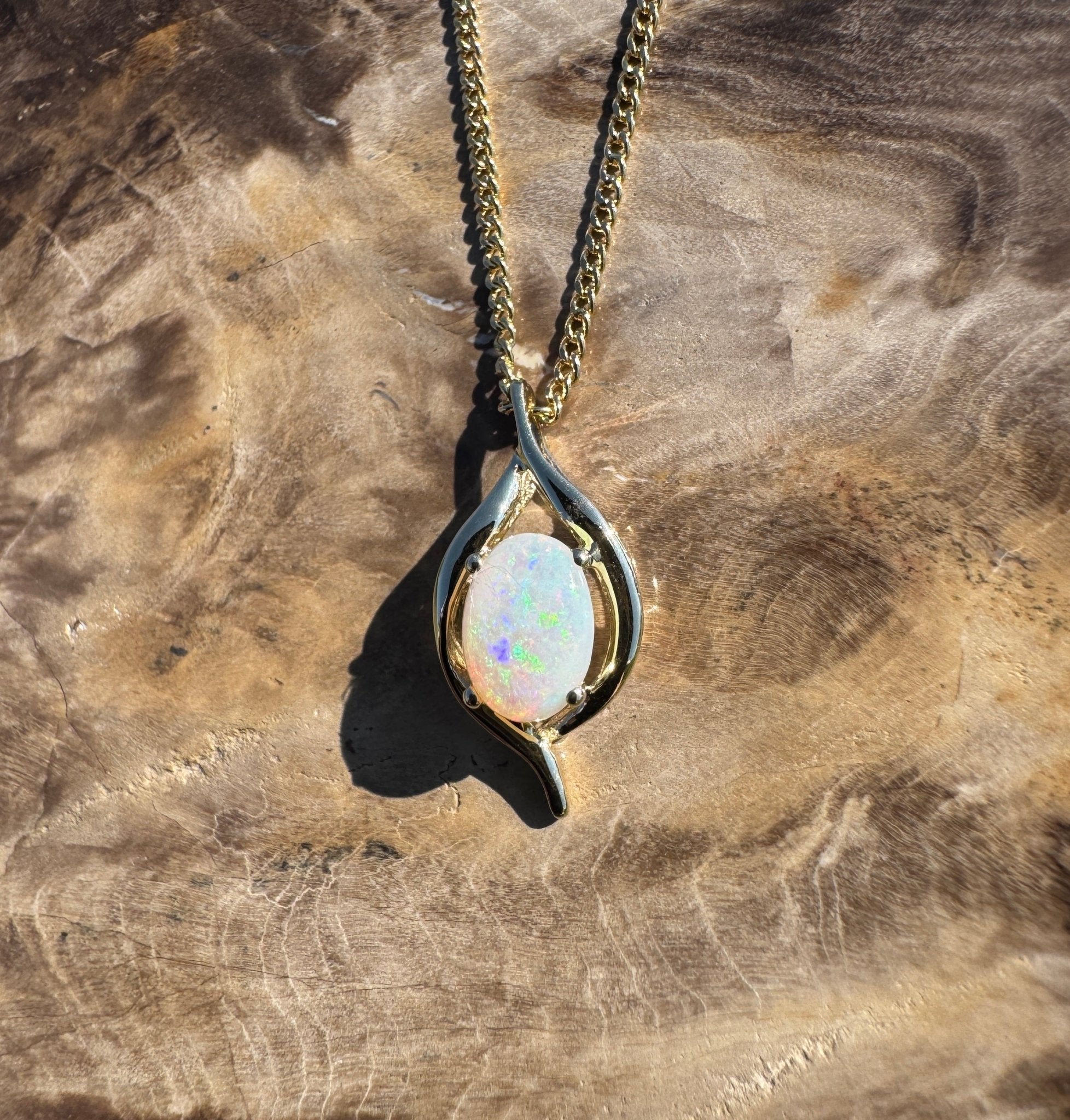 Cape Otway Prism ~ 9ct Solid Gold 0.5ct Coober Pedy Opal Pendant