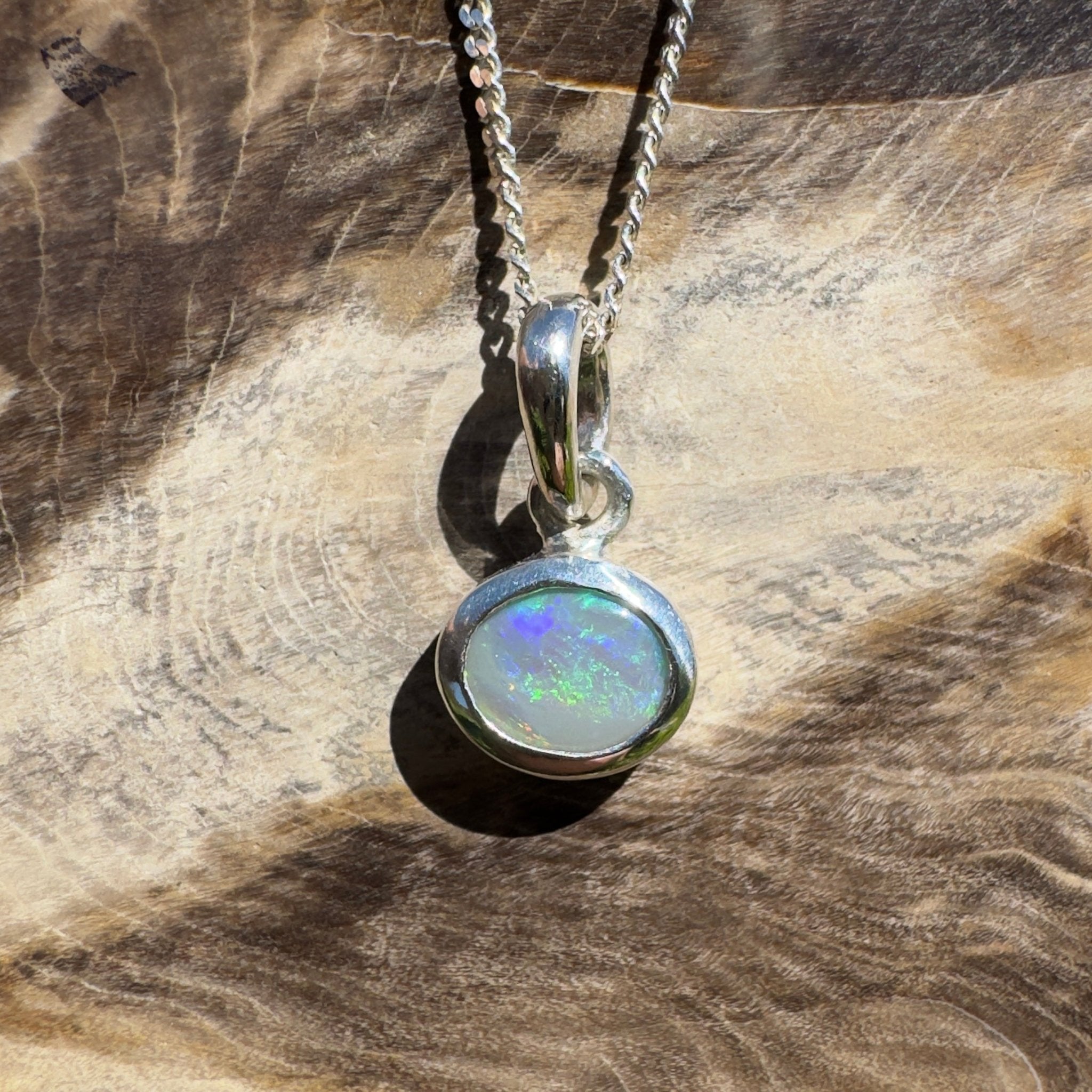 Cape Peron Drift ~ 0.4ct Lightning Ridge Opal 925 Silver Pendant