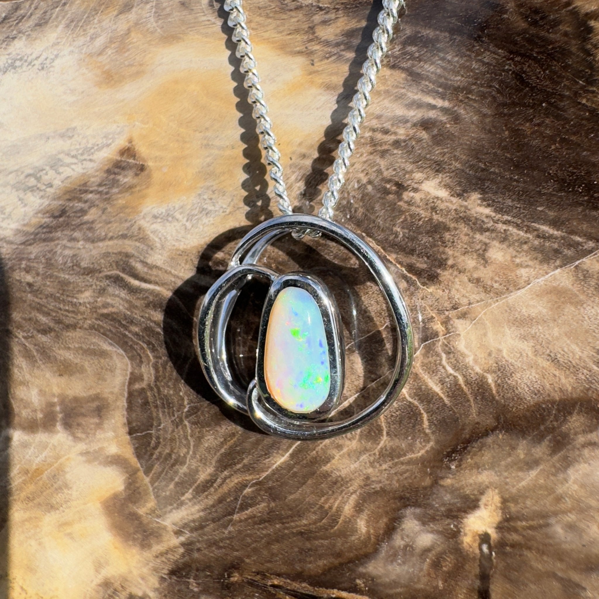 Cape Range Surf ~ 1ct Solid Coober Pedy Crystal Opal 925 Sterling Silver Pendant Necklace