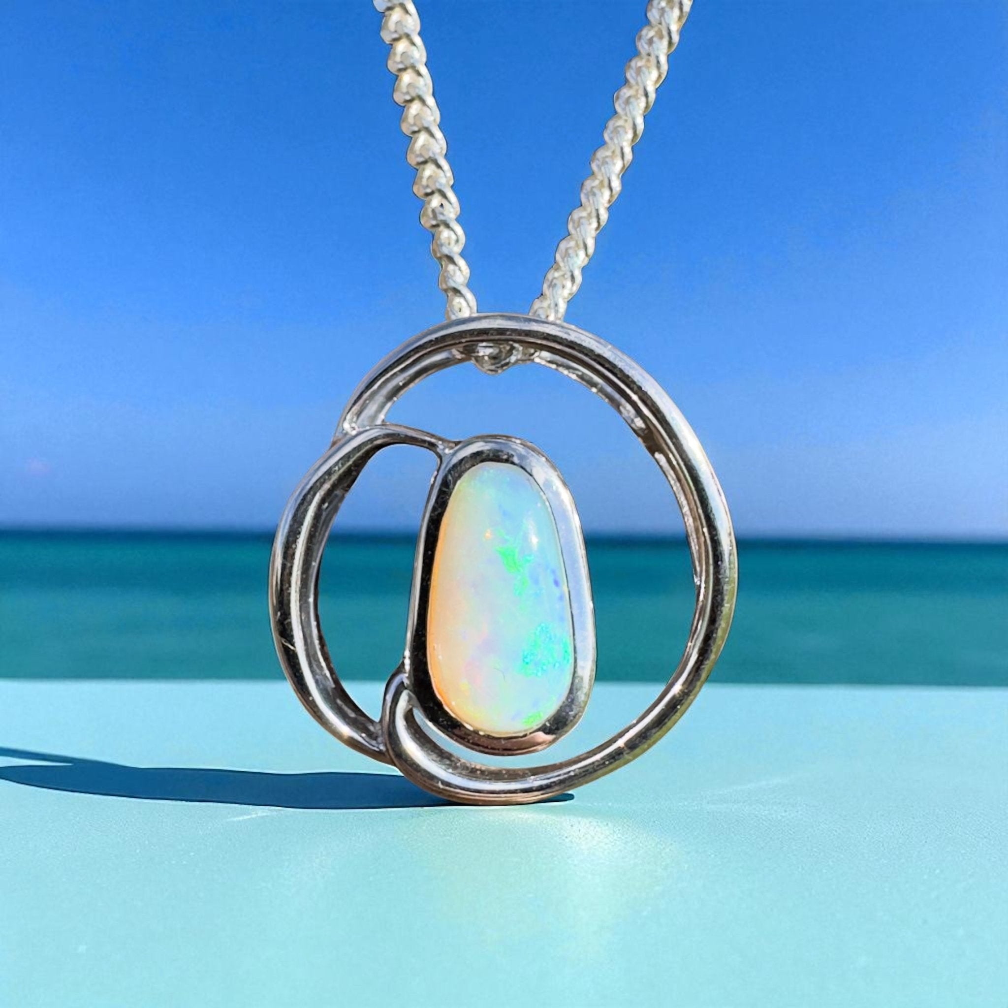 Cape Range Surf ~ 1ct Solid Coober Pedy Crystal Opal 925 Sterling Silver Pendant Necklace