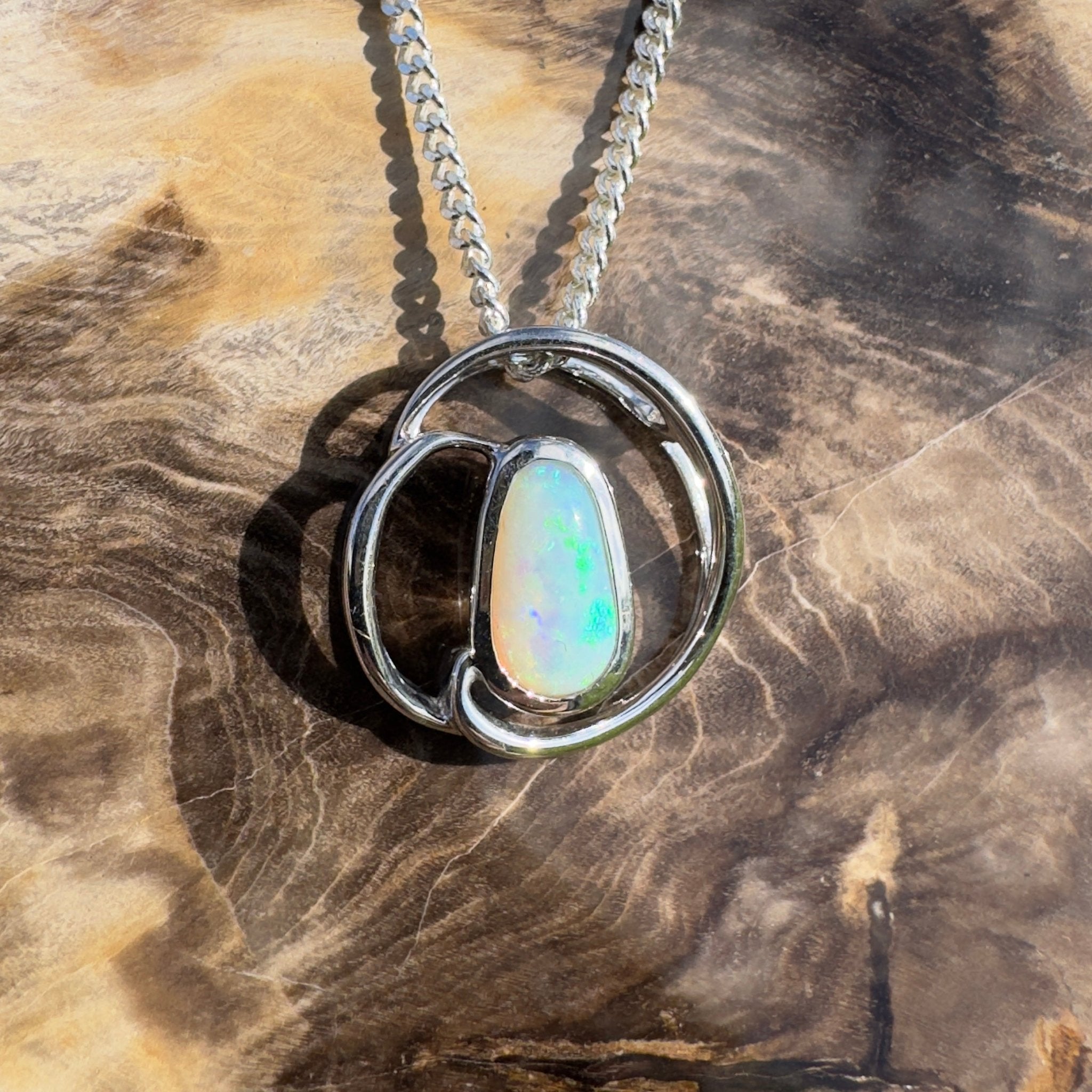 Cape Range Surf ~ 1ct Solid Coober Pedy Crystal Opal 925 Sterling Silver Pendant Necklace