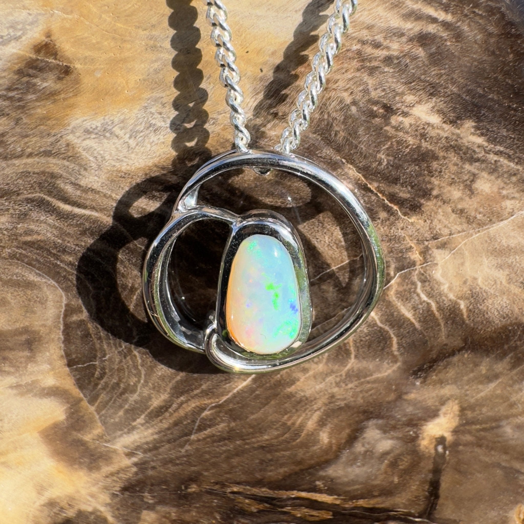 Cape Range Surf ~ 1ct Solid Coober Pedy Crystal Opal 925 Sterling Silver Pendant Necklace