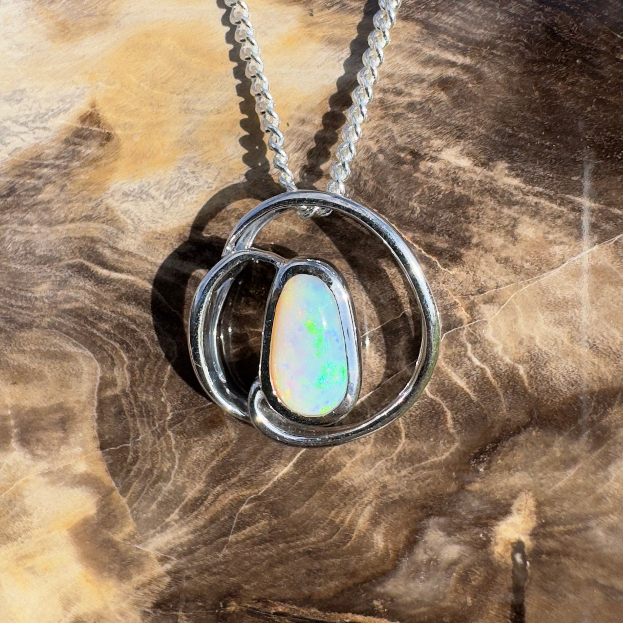 Cape Range Surf ~ 1ct Solid Coober Pedy Crystal Opal 925 Sterling Silver Pendant Necklace