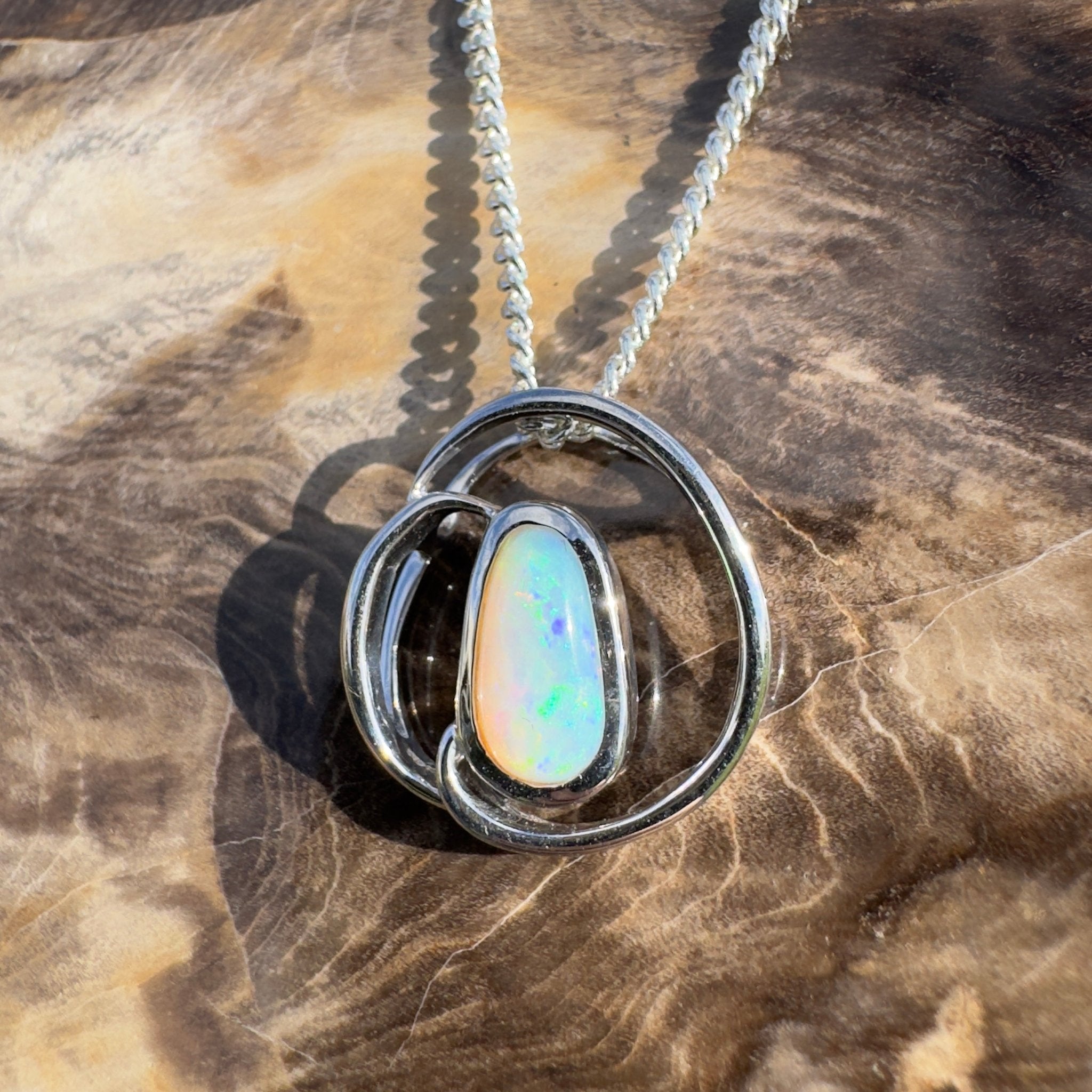Cape Range Surf ~ 1ct Solid Coober Pedy Crystal Opal 925 Sterling Silver Pendant Necklace