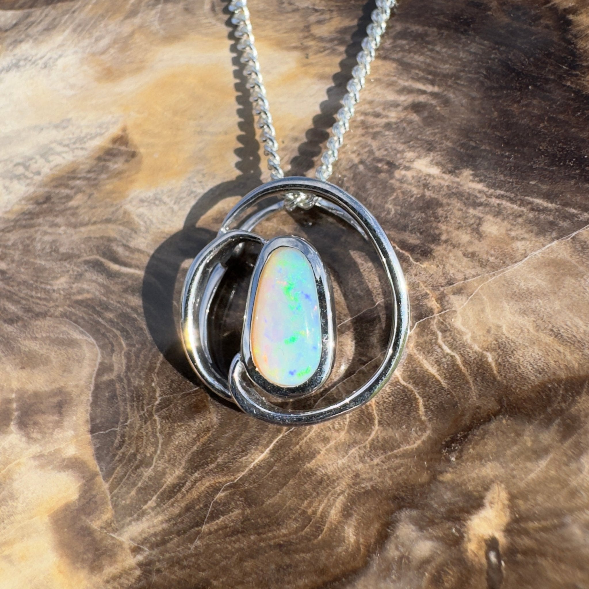 Cape Range Surf ~ 1ct Solid Coober Pedy Crystal Opal 925 Sterling Silver Pendant Necklace