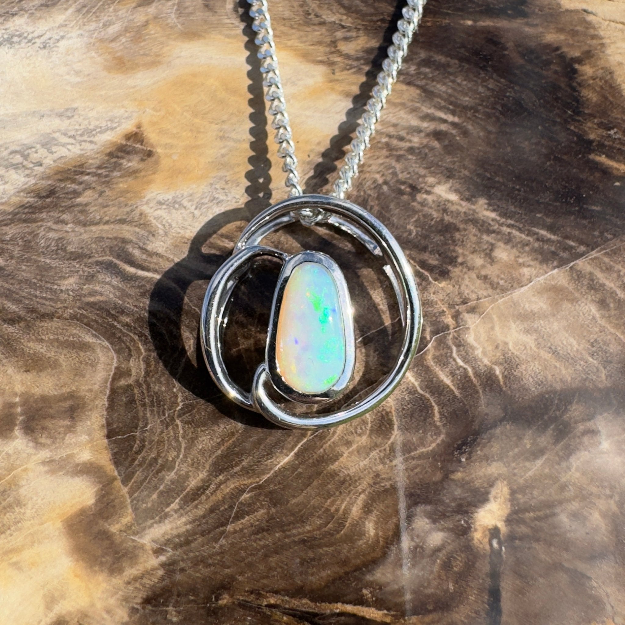 Cape Range Surf ~ 1ct Solid Coober Pedy Crystal Opal 925 Sterling Silver Pendant Necklace