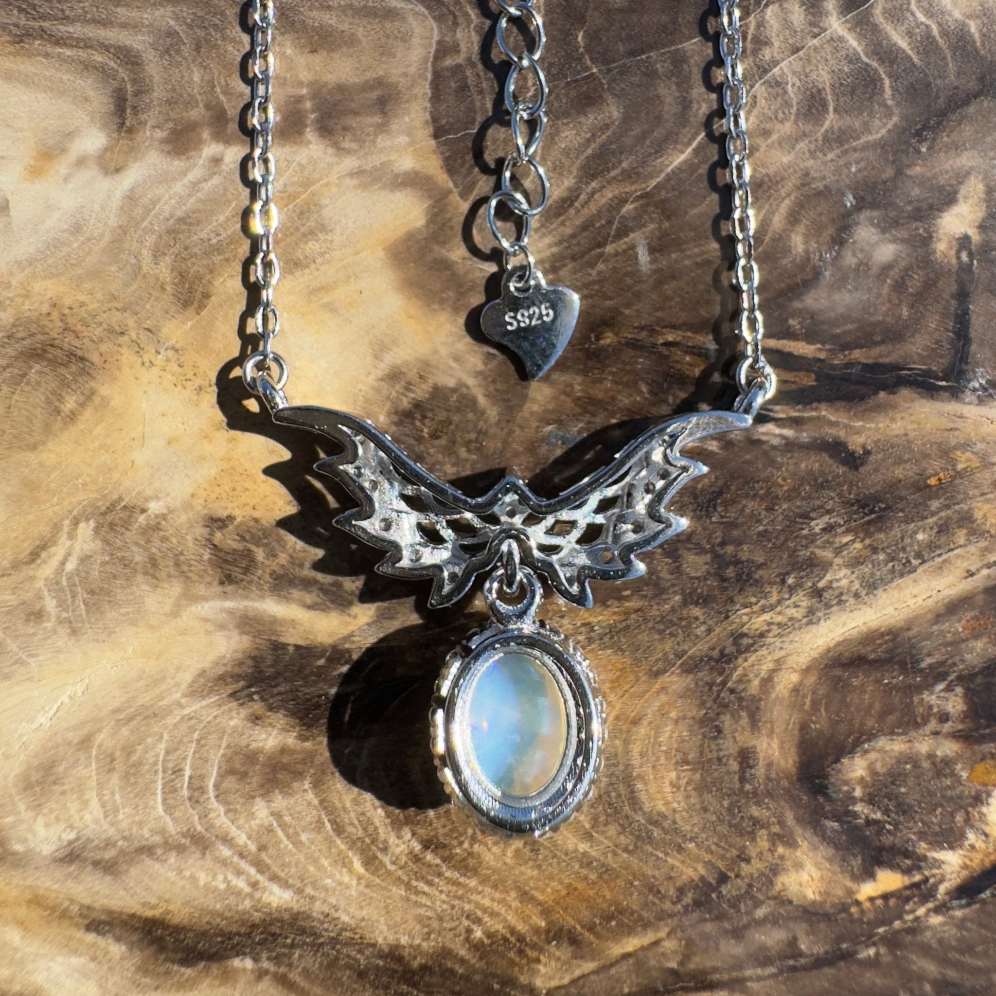 Cape Trib Glowfall ~ 0.9ct Solid Lightning Ridge and Cubic Zirconia 925 Sterling Silver Necklace